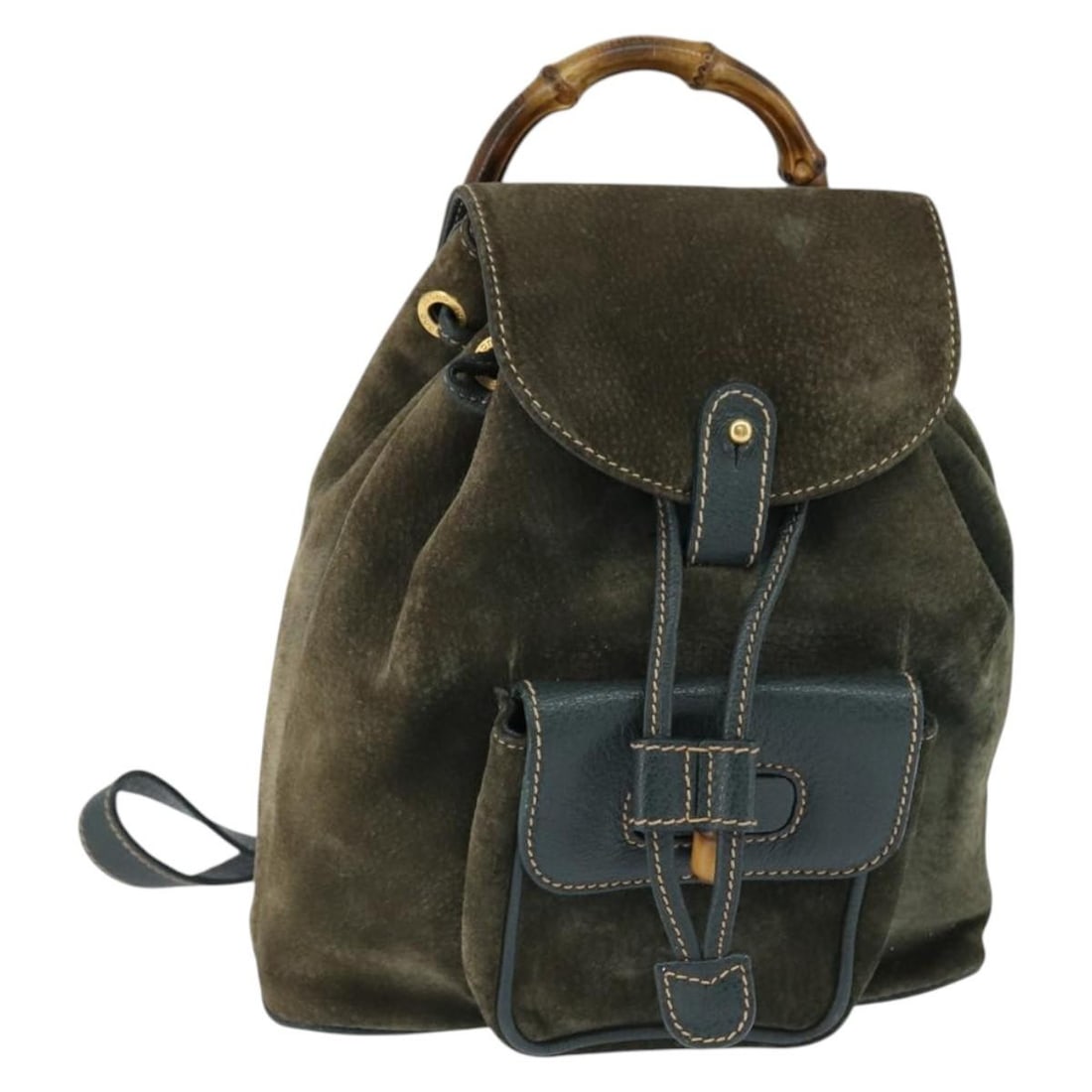 GUCCI Bamboo Suede Backpack Khaki Gold 003 58 0030 Auth: GUCCI Bamboo Suede Backpack Khaki Gold 003 58 0030 Auth This authentic GUCCI Bamboo Backpack is crafted from luxurious khaki suede with gold accents. Measuring approximately 8.3 inches in width, 8.7 i