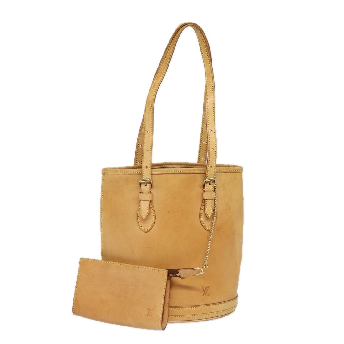 Louis Vuitton Nomade Leather Bucket PM Shoulder Bag Beige M85001 with Pouch: Louis Vuitton Nomade Leather Bucket PM Shoulder Bag Beige M85001 with Pouch This LOUIS VUITTON Nomade leather Bucket PM shoulder bag in beige offers a classic and elegant design. Crafted from Nomade l