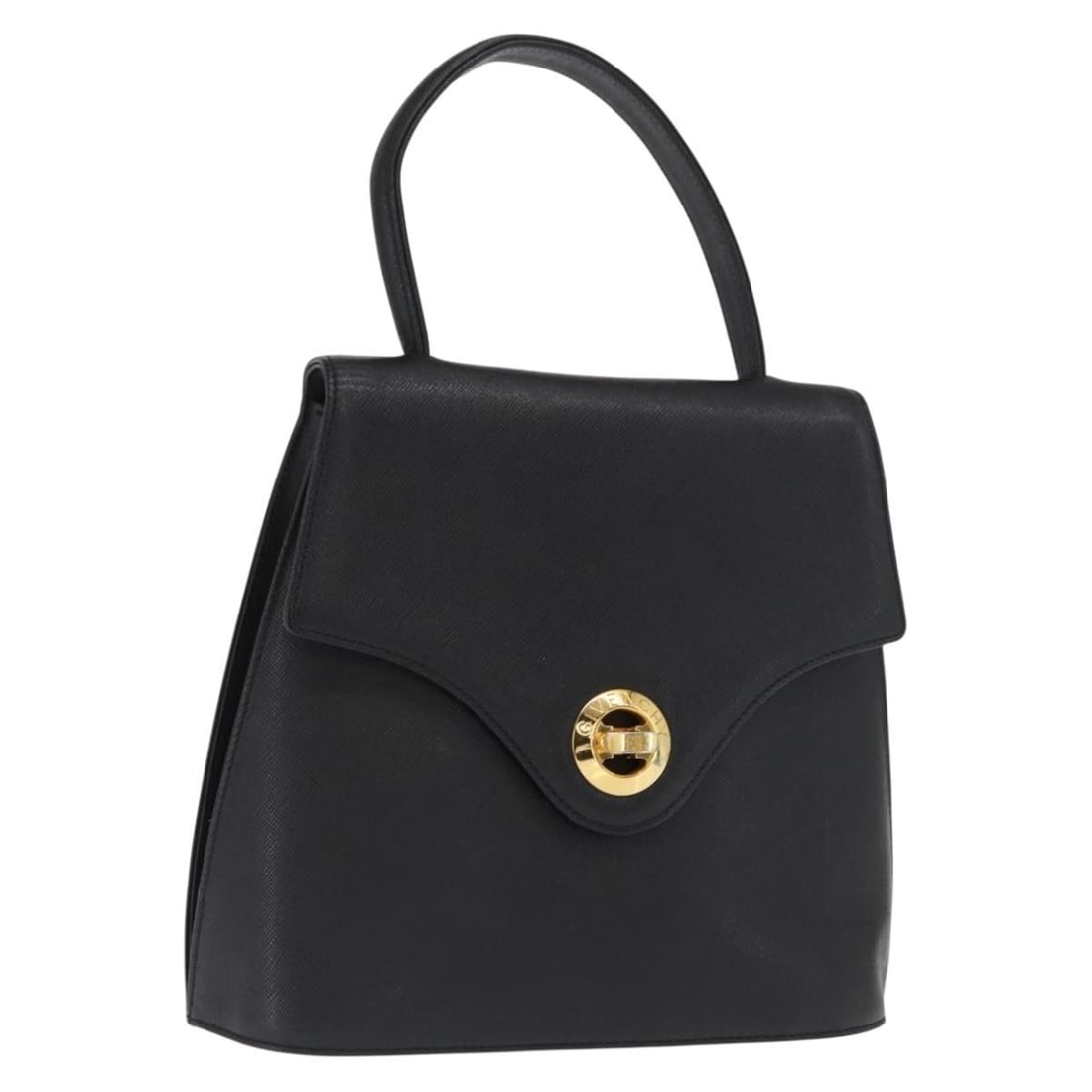 Givenchy Black Leather Handbag with Gold Accents for Women: Givenchy Black Leather Handbag with Gold Accents for Women This Givenchy women's hand bag features a black and gold leather exterior and is crafted in Japan. The bag includes a handle with a drop of a