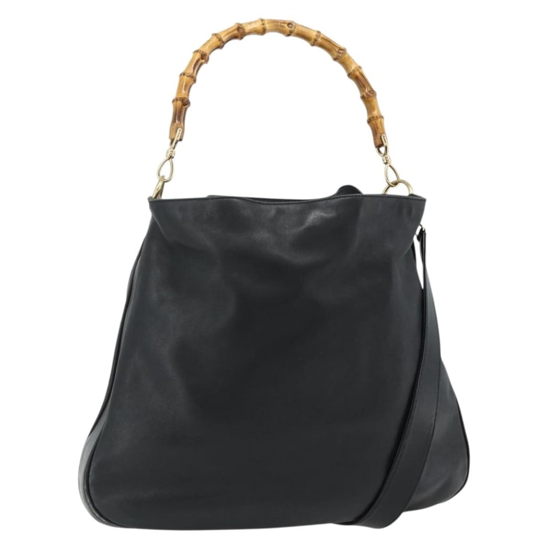 Gucci Bamboo Leather Shoulder Bag 2way Black Gold 001 1577 (1 of 18)
