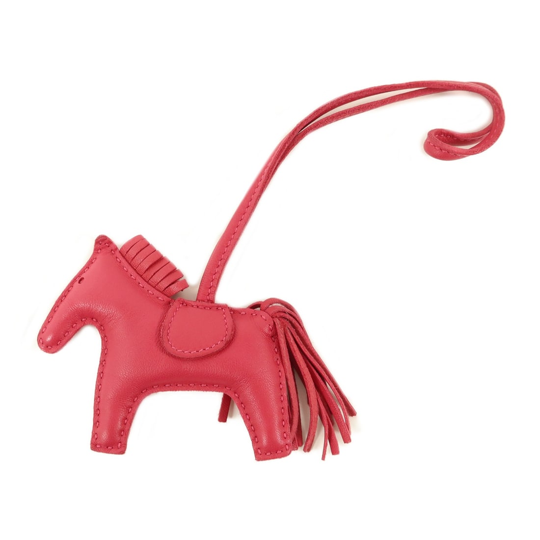 Hermes Rodeo PM lambskin charm Framboise: Hermes Rodeo PM lambskin charm Framboise This Hermes Rodeo PM Charm is crafted from luxurious lambskin leather in a striking red hue. Designed for women, this elegant accessory is made in France and s