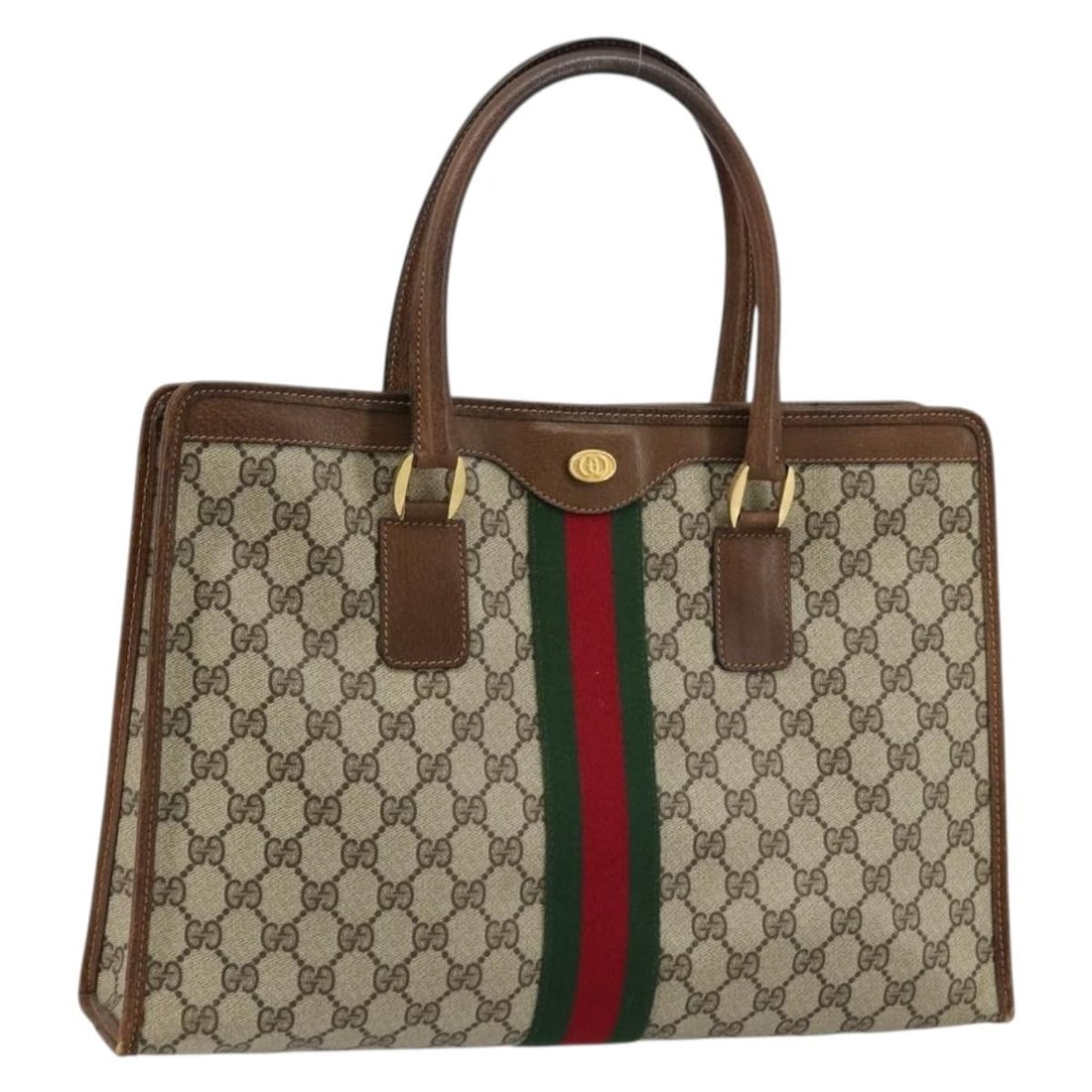 Gucci Sherry Line GG Supreme Beige Gold Handbag: Gucci Sherry Line GG Supreme Beige Gold Handbag This GUCCI GG Supreme Web Sherry Line handbag features a beige and gold color scheme and is crafted from PVC leather with GG canvas accents. Designed fo