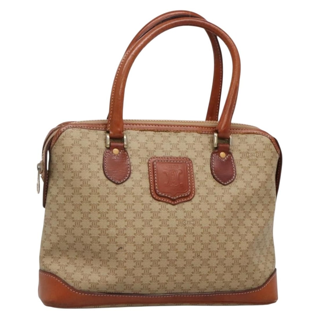 CELINE Macadam Hand Bag Beige Gold PVC Leather Made in Italy Auth 132516: CELINE Macadam Hand Bag Beige Gold PVC Leather Made in Italy Auth 132516 This authentic CELINE Macadam Canvas Hand Bag is a stylish and practical accessory crafted from durable PVC leather in an elega
