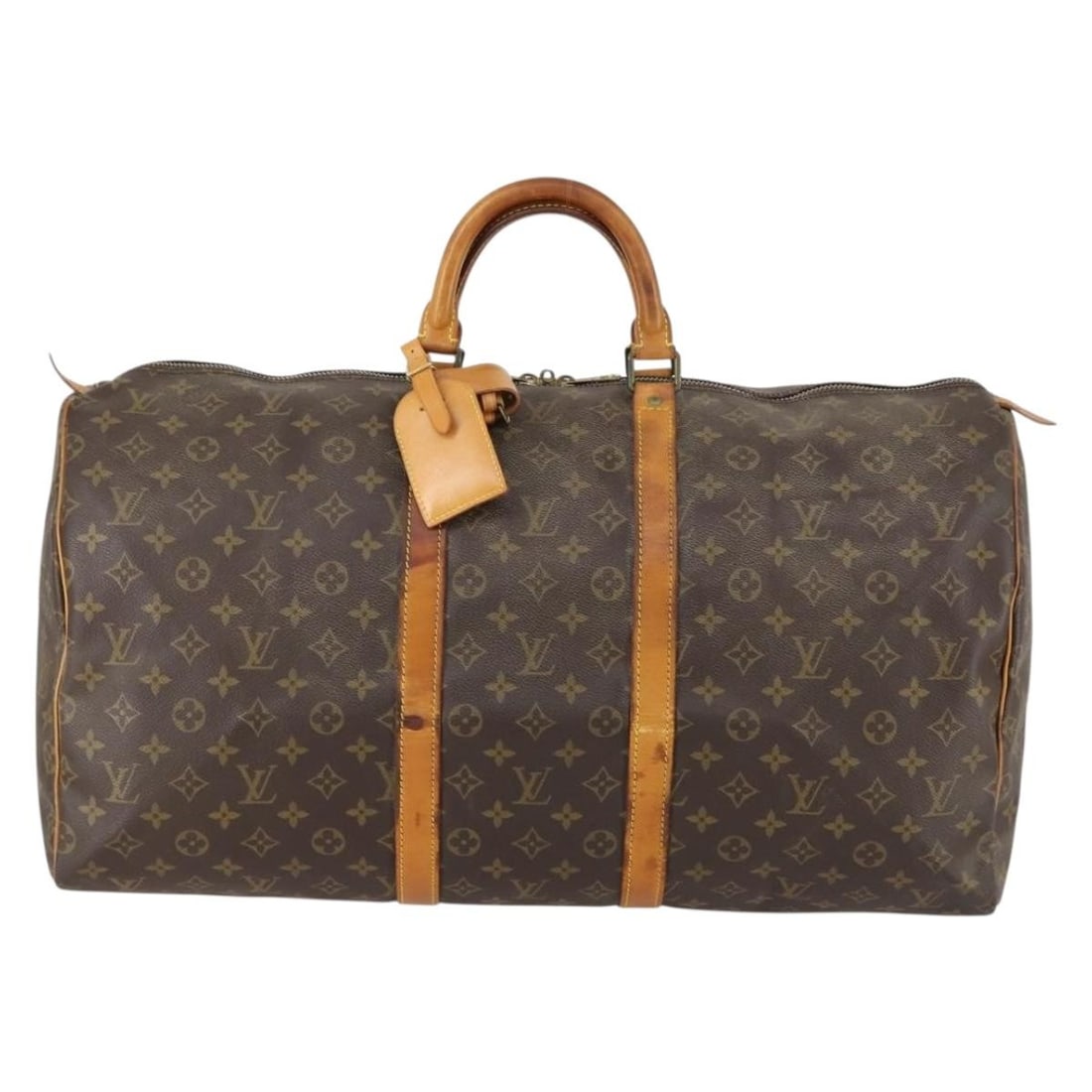 Louis Vuitton Monogram Canvas Keepall Duffel Bag 55cm: Louis Vuitton Monogram Canvas Keepall Duffel Bag 55cm This Louis Vuitton Keepall Bag features the iconic Monogram canvas in brown, designed for unisex use. The bag shows signs of wear including surfac