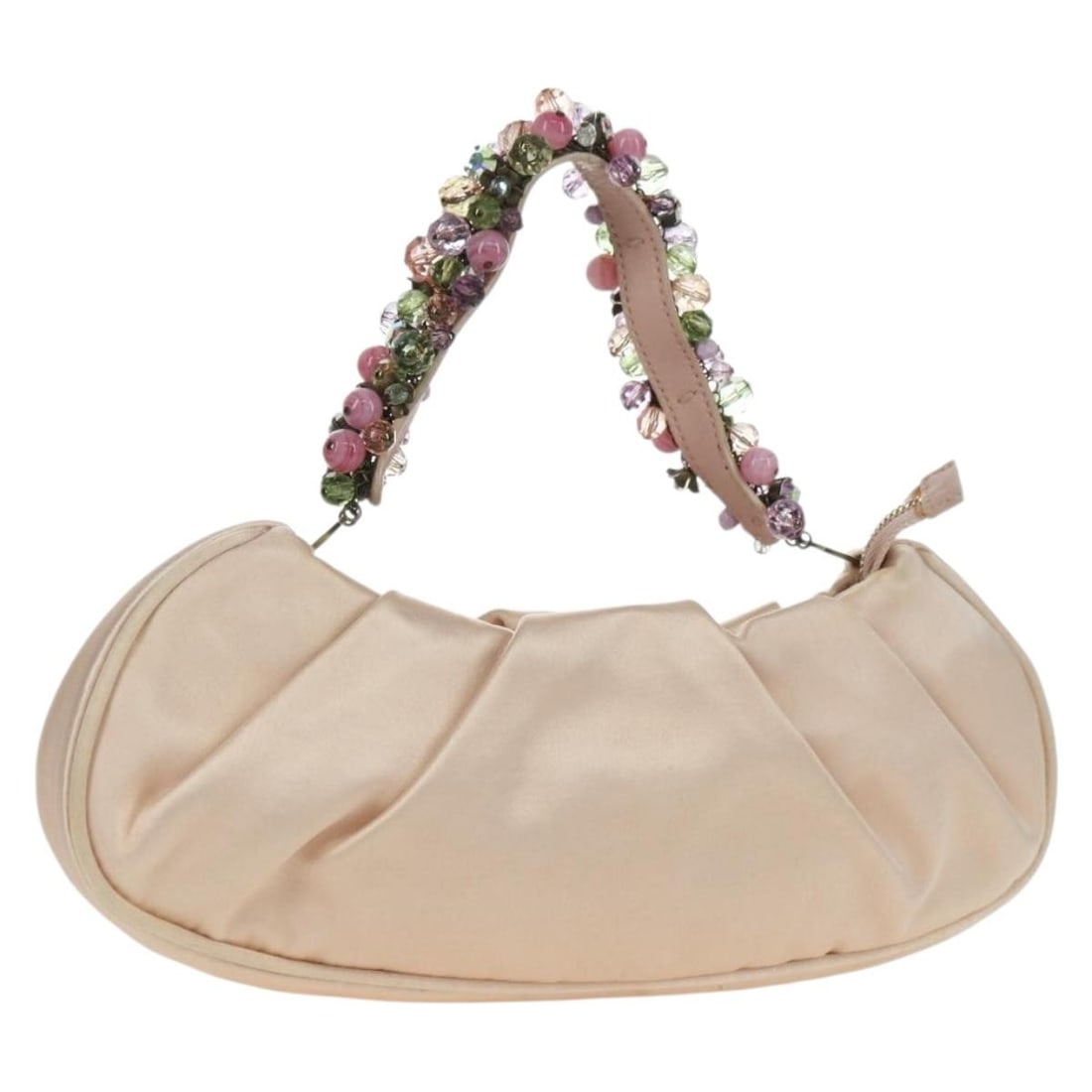 Salvatore Ferragamo Pink Satin Jeweled Handle Accessory Pouch: Salvatore Ferragamo Pink Satin Jeweled Handle Accessory Pouch This Salvatore Ferragamo Gancini Jeweled Handle Pouch is crafted from pink satin and designed as an accessory pouch for women. Made in Ita
