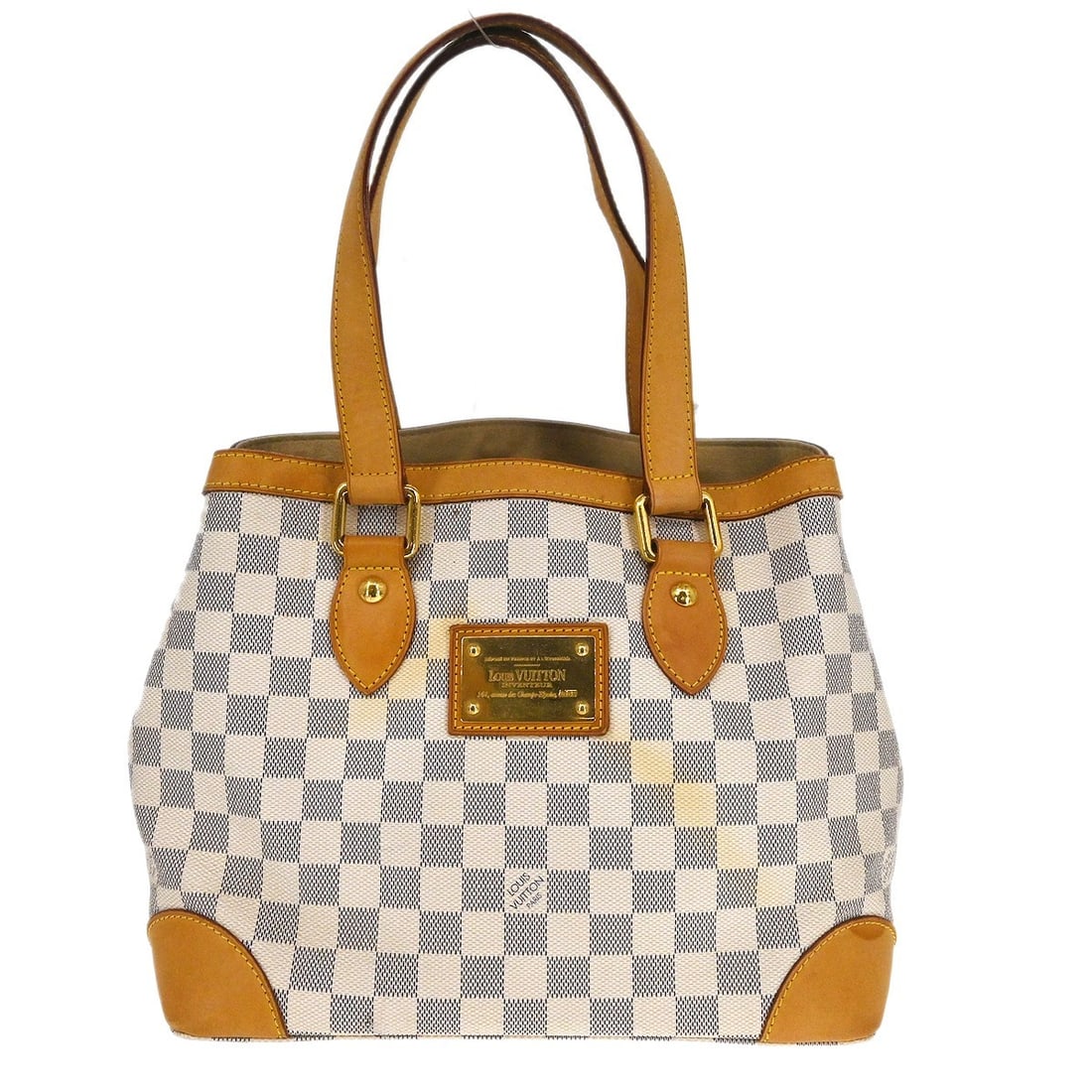 Louis Vuitton Damier Azur Hampstead PM Tote Bag N51207: Louis Vuitton Damier Azur Hampstead PM Tote Bag N51207 This Louis Vuitton Hampstead PM handbag features the iconic Damier Azur canvas leather with a classic check pattern and logo accents. Designed in
