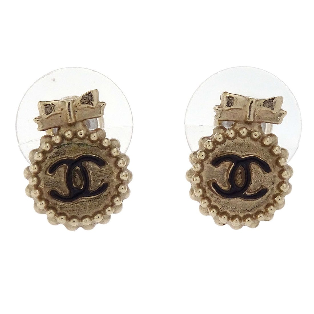 CHANEL Gold Screw Back Pierced Earrings B13S: CHANEL Gold Screw Back Pierced Earrings B13S These Chanel button earrings feature a classic gold-tone finish and are designed for pierced ears with a screw back closure. Made in Italy, they offer a so