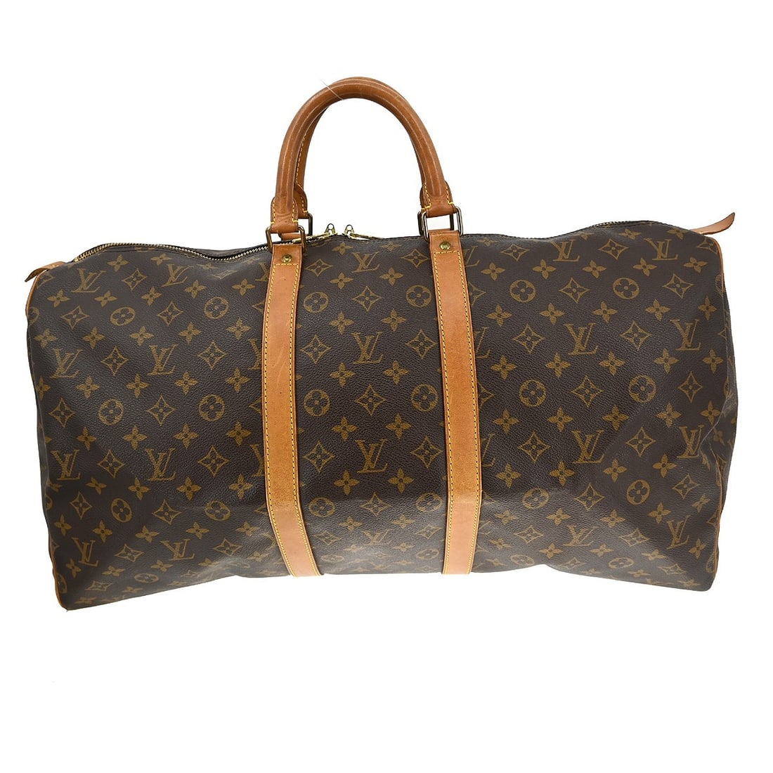 Louis Vuitton Keepall 55 Monogram Duffle Travel Bag: Louis Vuitton Keepall 55 Monogram Duffle Travel Bag This Louis Vuitton Keepall 55 travel handbag features the iconic monogram canvas leather exterior with beige double leather handles and brown canvas