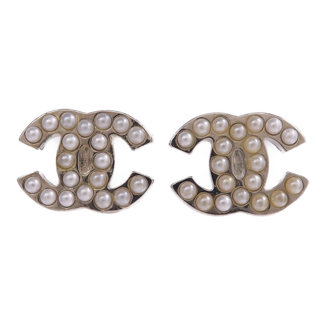 CHANEL Silver CC Pierced Earrings A26971 (1 of 8)