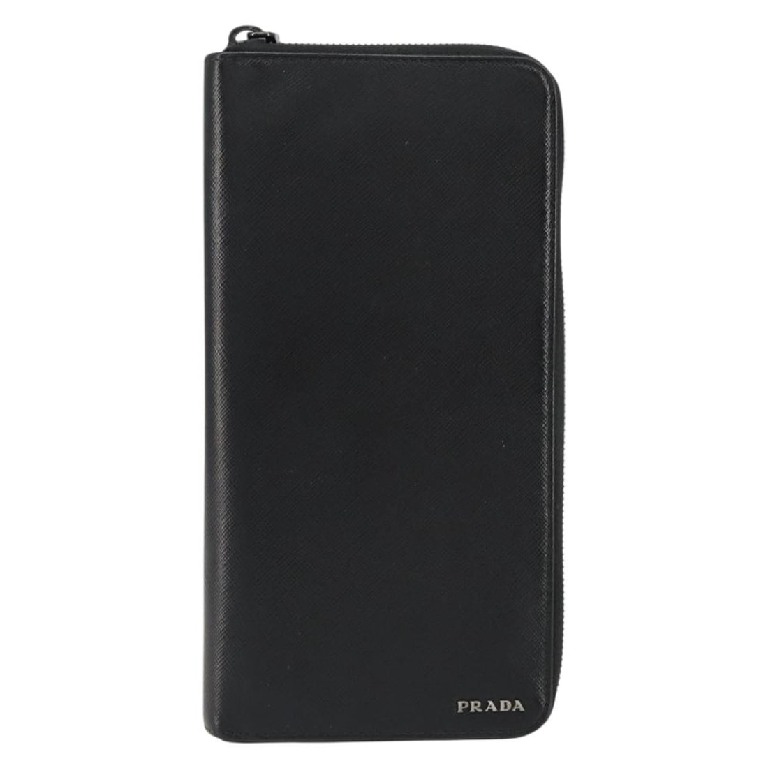 Prada Black Leather Saffiano Wallet Unisex 23cm by 11cm: Prada Black Leather Saffiano Wallet Unisex 23cm by 11cm This Prada Saffiano wallet is crafted from black leather with a signature textured finish. Designed as a unisex accessory, it features a compact