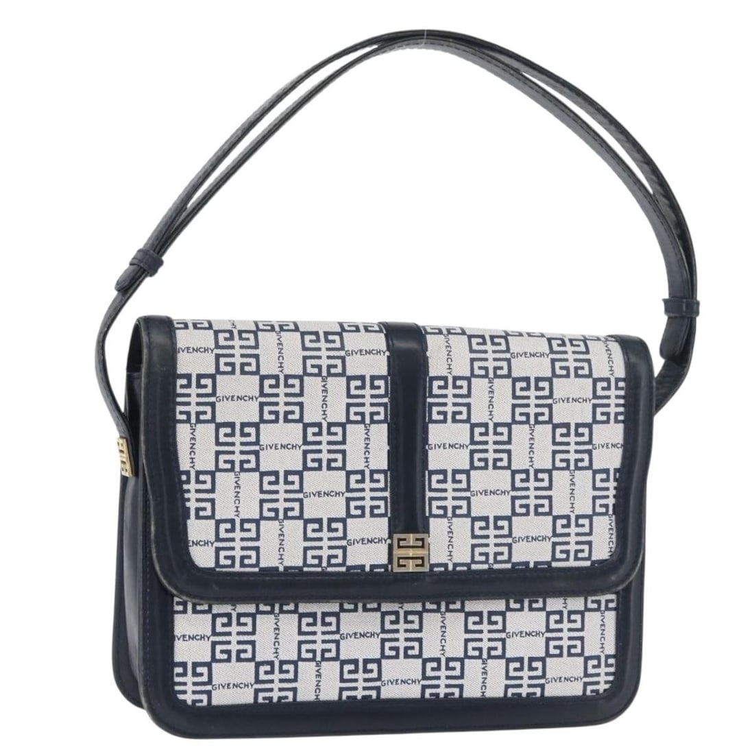 GIVENCHY Navy Gold PVC Leather Shoulder Bag Spain: GIVENCHY Navy Gold PVC Leather Shoulder Bag Spain This Givenchy shoulder bag is crafted from durable PVC leather and features a navy and gold color scheme. Designed for women, the bag offers a compact