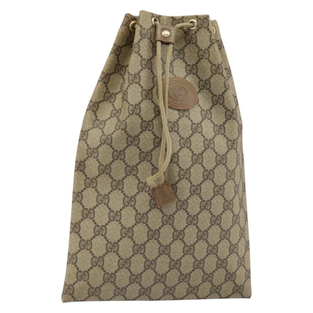Gucci GG Canvas Beige Gold Drawstring Pouch 97 19 303: Gucci GG Canvas Beige Gold Drawstring Pouch 97 19 303 This GUCCI GG Supreme drawstring pouch features the iconic GG canvas in beige and gold tones. Designed for women, this pouch is crafted in Italy a