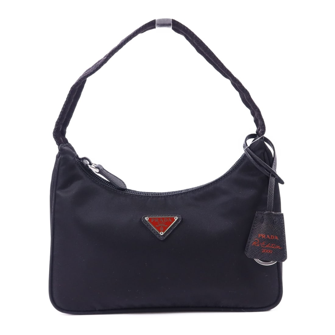 PRADA Nylon Black Shoulder Bag 8.9 x 6.5 x 2.4: PRADA Nylon Black Shoulder Bag 8.9 x 6.5 x 2.4 This Prada shoulder bag is crafted from durable black nylon and features silver hardware. Designed for women, it offers a sleek and versatile look suitab