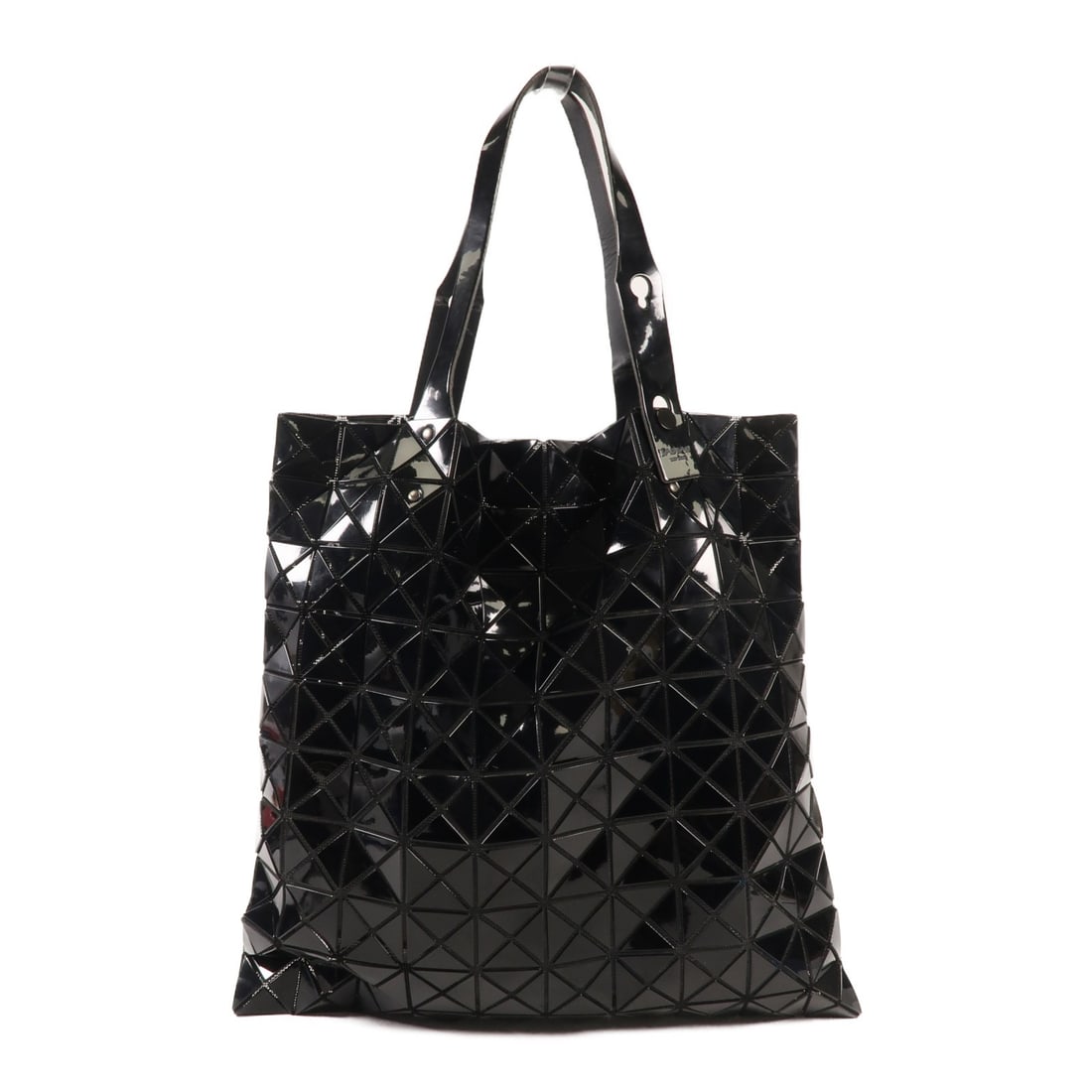 BAO BAO ISSEY MIYAKE Black PVC Tote Bag: BAO BAO ISSEY MIYAKE Black PVC Tote Bag This BAO BAO ISSEY MIYAKE tote bag features a sleek black exterior crafted from PVC. Designed for women, it offers a modern, geometric look with a lightweight a