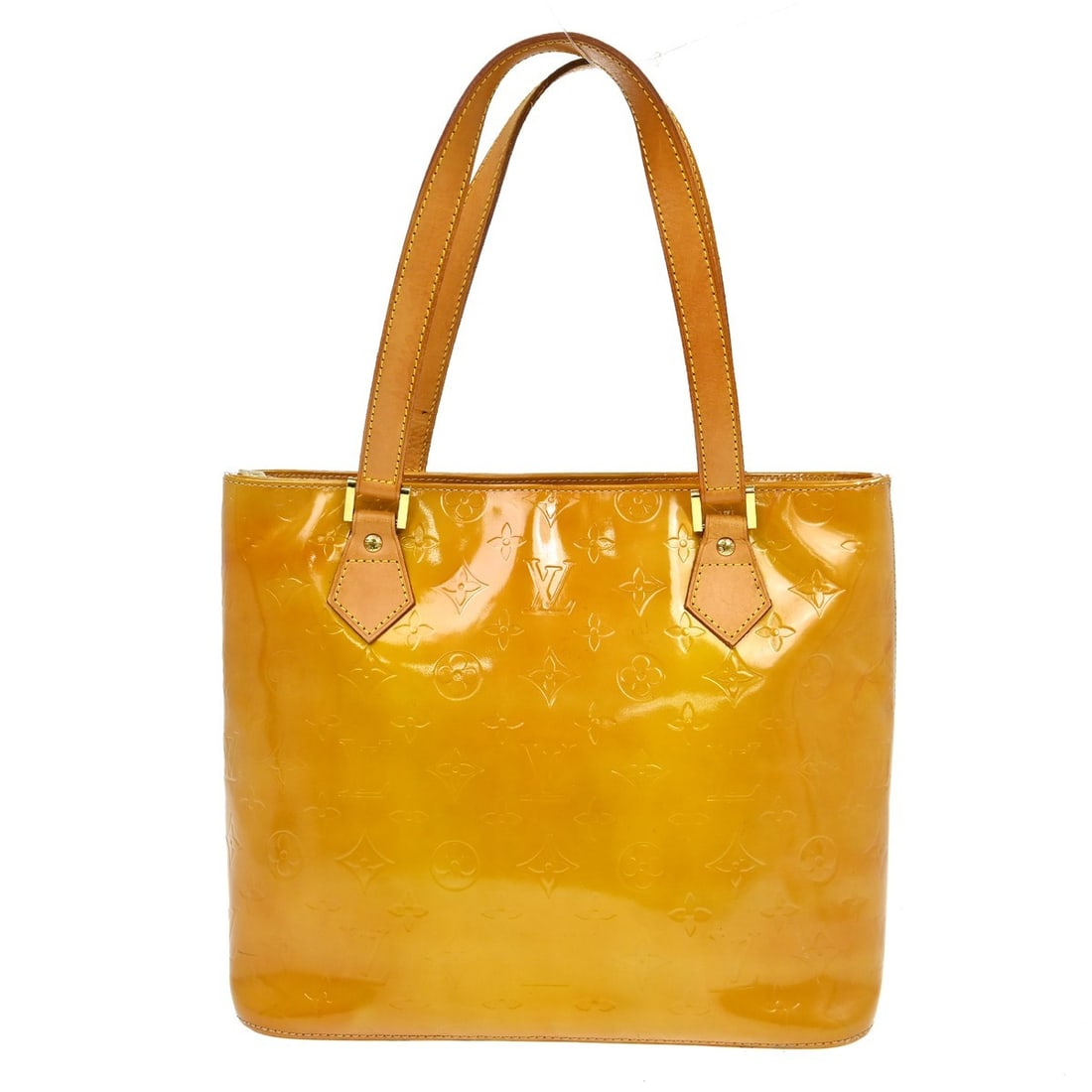 Louis Vuitton Vernis Houston monogram tote yellow patent leather: Louis Vuitton Vernis Houston monogram tote yellow patent leather This Louis Vuitton Monogram Vernis Houston Hand Bag is crafted from yellow patent leather with the signature monogram pattern and featu