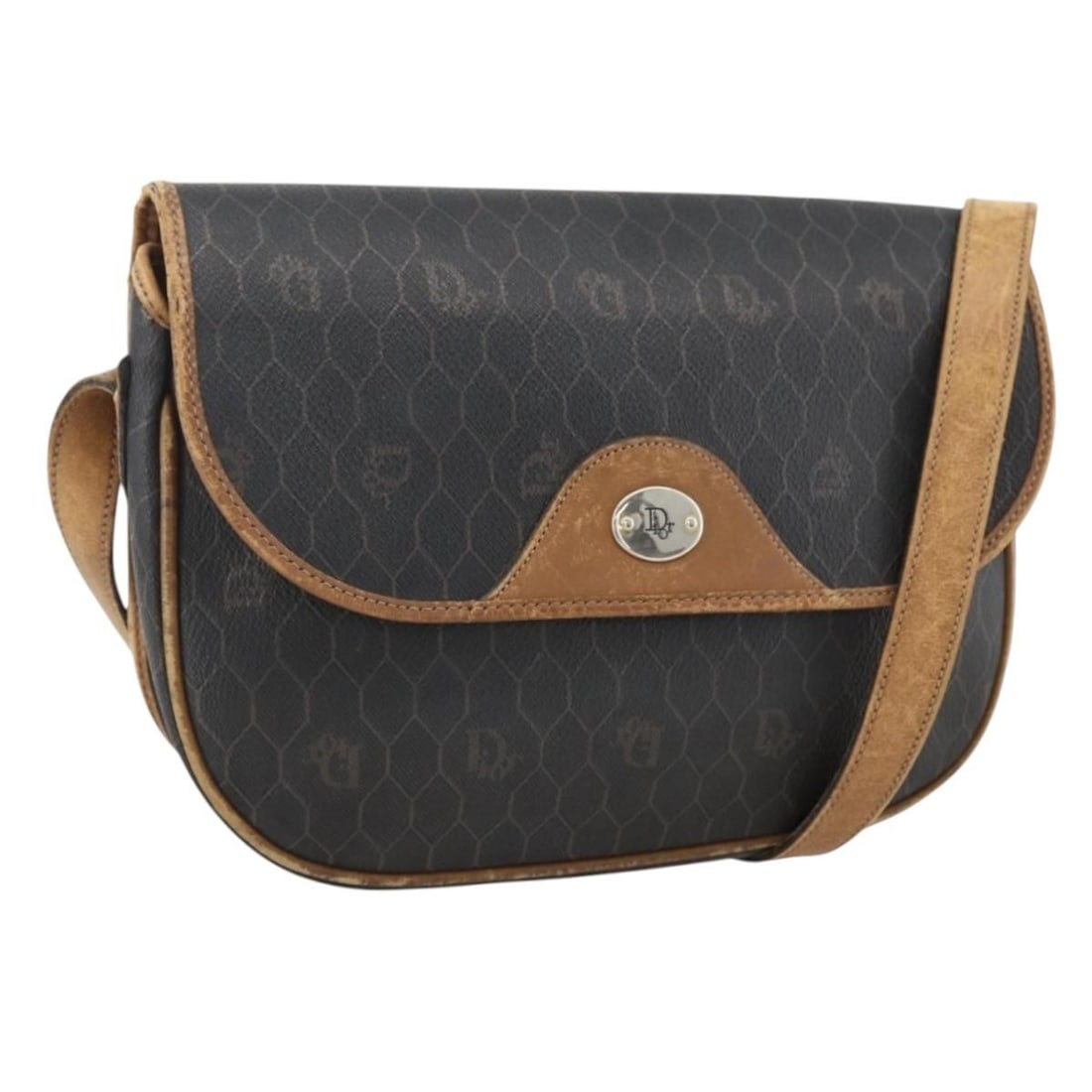 Christian Dior Shoulder Bag Black Honeycomb Canvas PVC Gold-Tone France: Christian Dior Shoulder Bag Black Honeycomb Canvas PVC Gold-Tone France This Christian Dior shoulder bag features a black and gold honeycomb canvas with PVC leather accents. Designed for women, it off