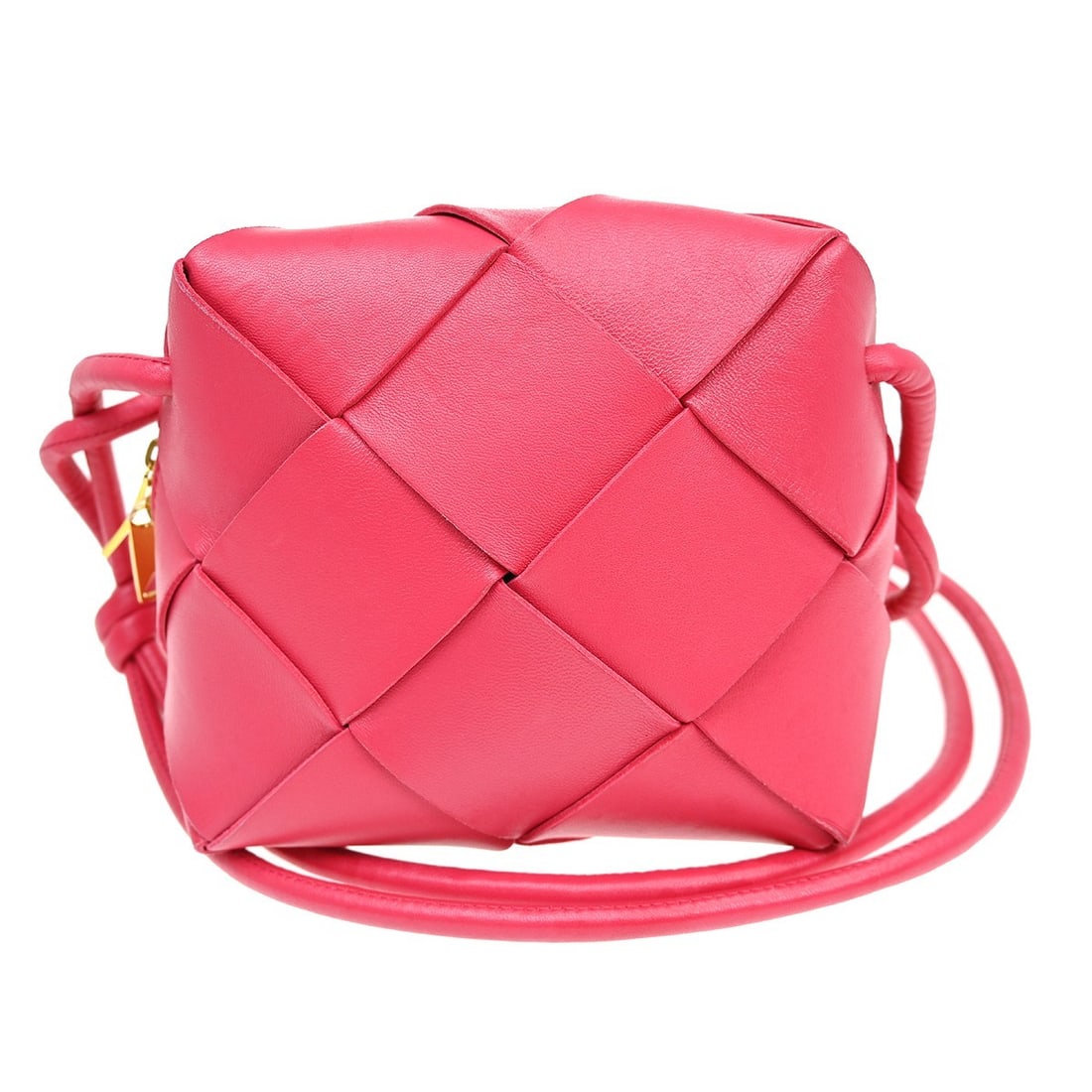 Bottega Veneta Intrecciato Pink Mini Leather Shoulder Bag: Bottega Veneta Intrecciato Pink Mini Leather Shoulder Bag This Bottega Veneta mini shoulder bag features the brand's signature Intrecciato woven leather design in a stylish pink hue. Crafted in Italy,