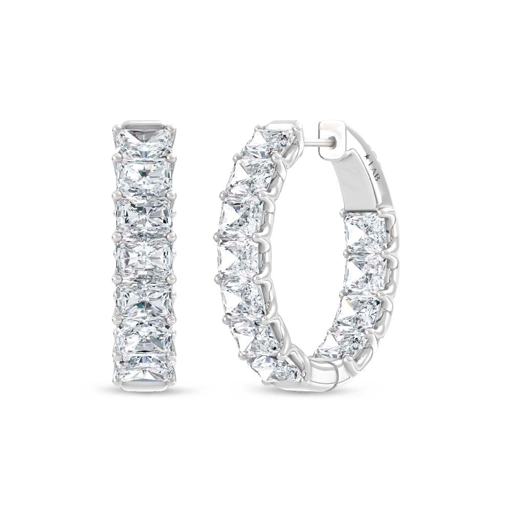 14K White Gold Lab Grown Diamond 6 5/8 Ct.Tw. Horizontal Radiant Shape In and Out Hoop Earrings: 14K White Gold Lab Grown Diamond 6 5/8 Ct.Tw. Horizontal Radiant Shape In and Out Hoop Earrings Elegant 14K white gold in-and-out hoops featuring 6 5/8 Ct.Tw. lab-grown diamonds in horizontal radiant 