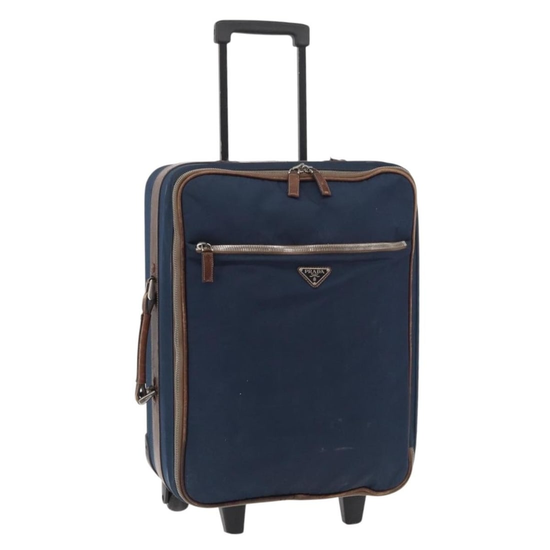 Prada nylon leather travel suitcase navy brown Italy: Prada nylon leather travel suitcase navy brown Italy This PRADA suitcase is crafted from navy and brown nylon with leather accents. Made in Italy, it features a spacious interior and a classic design.