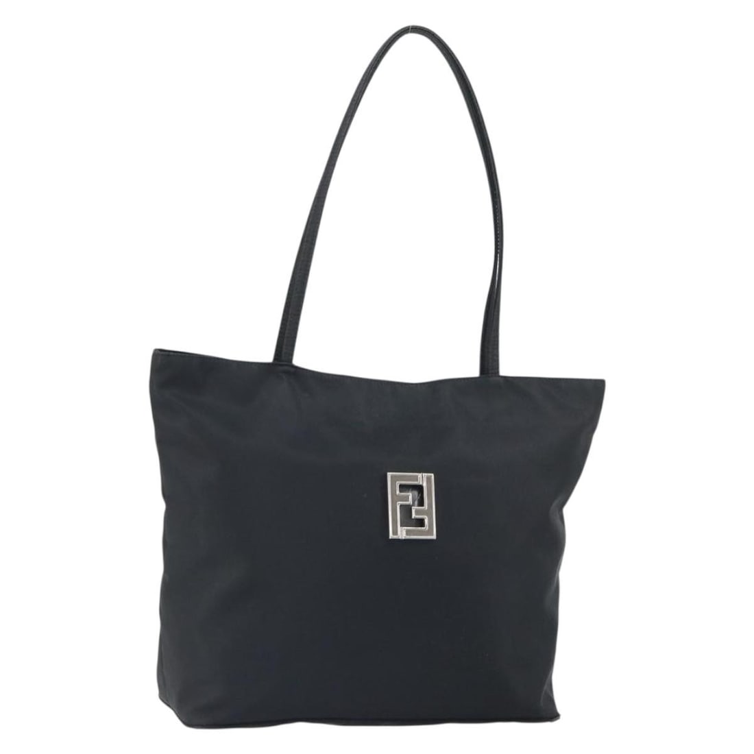 FENDI Black Silver Nylon Tote Bag Italy 11.8in: FENDI Black Silver Nylon Tote Bag Italy 11.8in This FENDI tote bag is crafted from black nylon with silver-tone accents. Designed for women, it features a spacious interior and practical dimensions, m