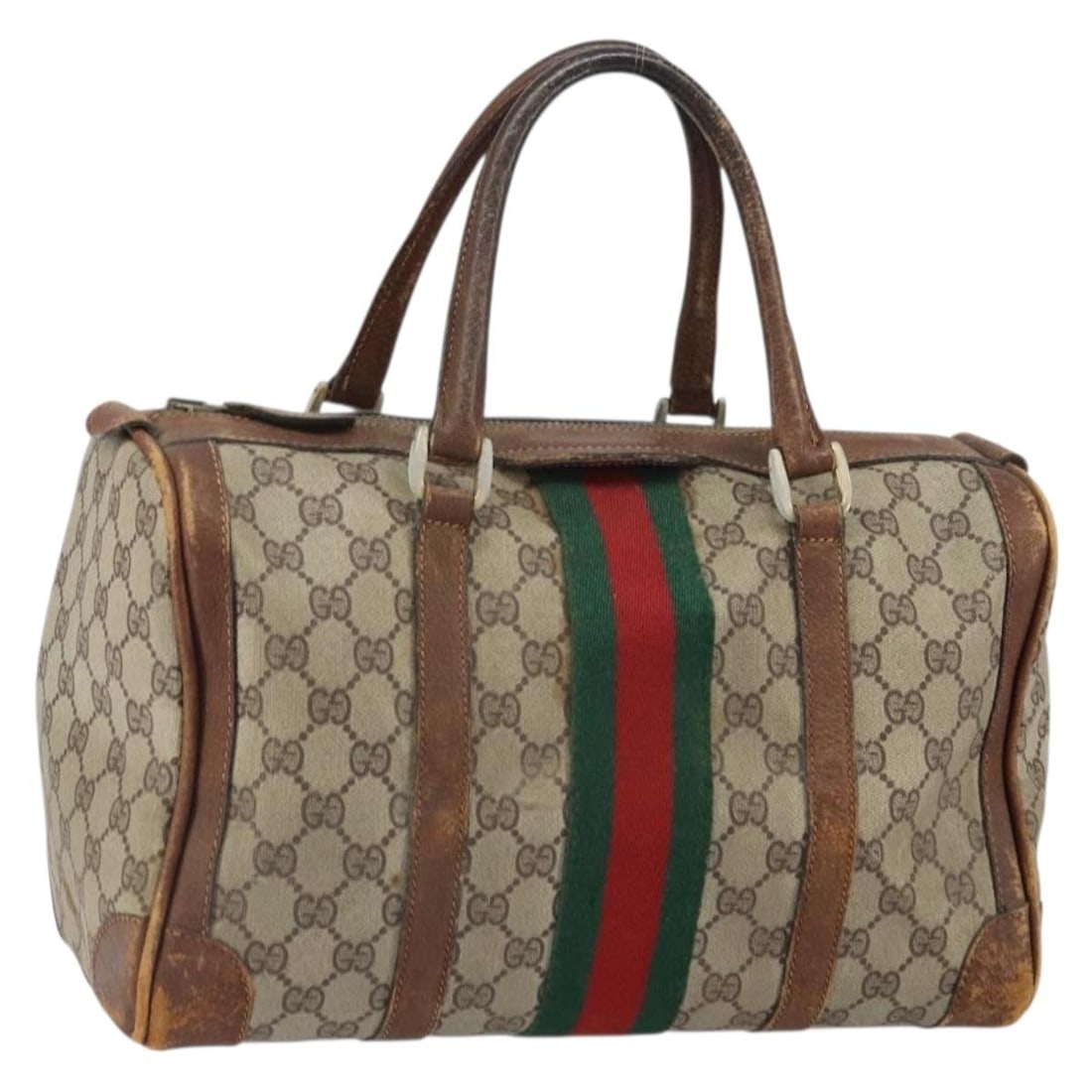 Beige GG Supreme Web Sherry Line Handbag by Gucci PVC Leather: Beige GG Supreme Web Sherry Line Handbag by Gucci PVC Leather This authentic Gucci GG Supreme Web Sherry Line handbag features beige PVC leather and GG canvas with the iconic web detail. The bag is ma