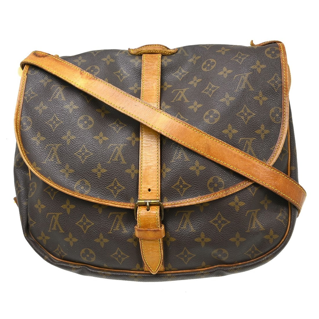 Louis Vuitton Saumur 35 Monogram Crossbody Shoulder Bag: Louis Vuitton Saumur 35 Monogram Crossbody Shoulder Bag This Louis Vuitton Saumur 35 shoulder bag features the iconic monogram canvas with leather trim and a classic buckle closure. Designed in a medi