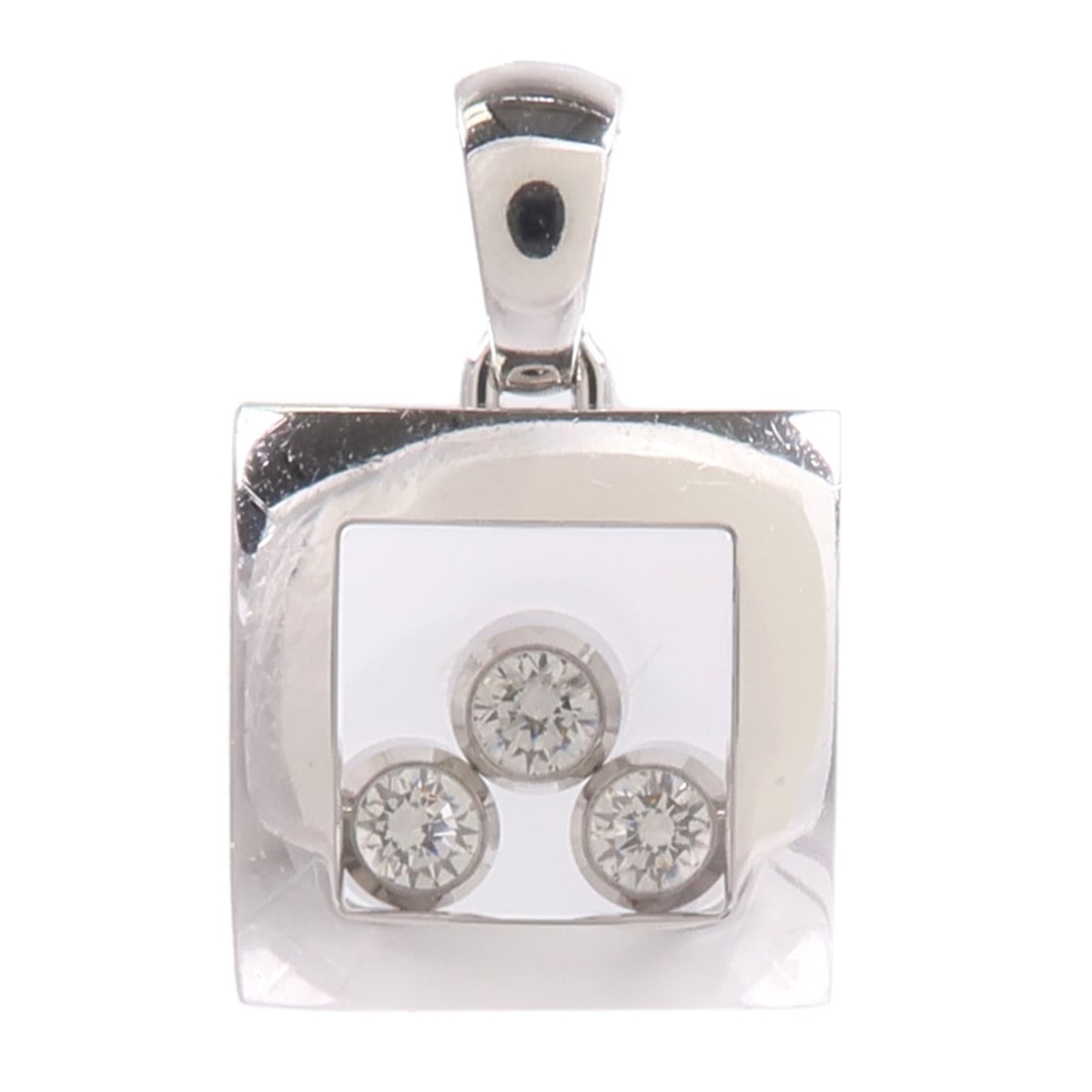 Chopard 18K White Gold Pendant Top: Chopard 18K White Gold Pendant Top This Chopard pendant top is crafted from 18K white gold, offering a refined and elegant accessory for women. Manufactured in Switzerland, it features a minimalist de