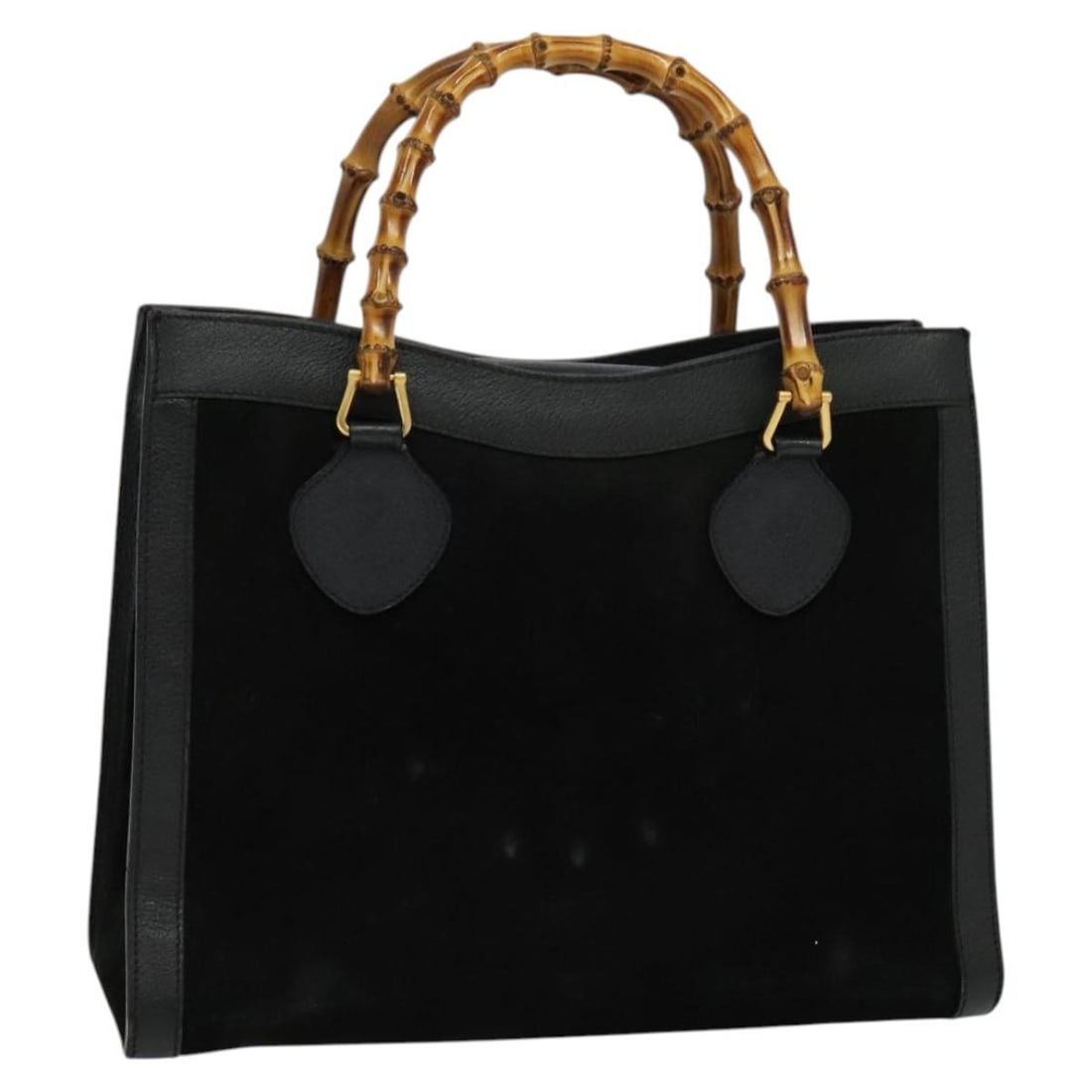 Gucci Bamboo suede black gold handbag 002 1186 0260: Gucci Bamboo suede black gold handbag 002 1186 0260 This is a GUCCI Bamboo hand bag crafted from black suede with gold-tone accents. The bag features a bamboo handle and is designed for women. It has 