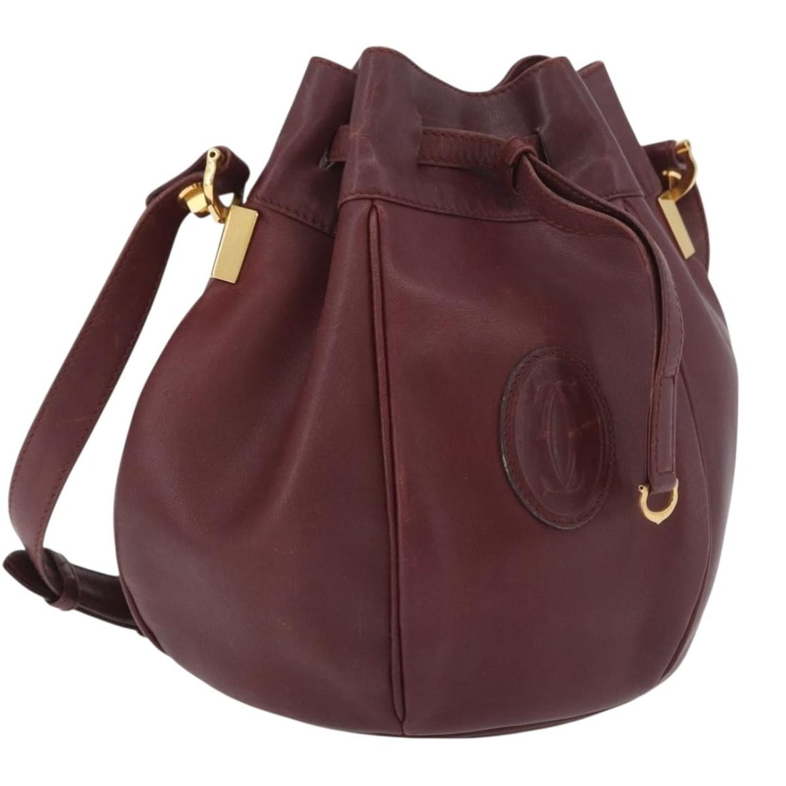 Cartier Must Line Bordeaux Leather Shoulder Bag Gold Tone Spain: Cartier Must Line Bordeaux Leather Shoulder Bag Gold Tone Spain This Cartier Must Line shoulder bag is crafted from bordeaux leather with gold-tone accents. Designed for women, it features a structure