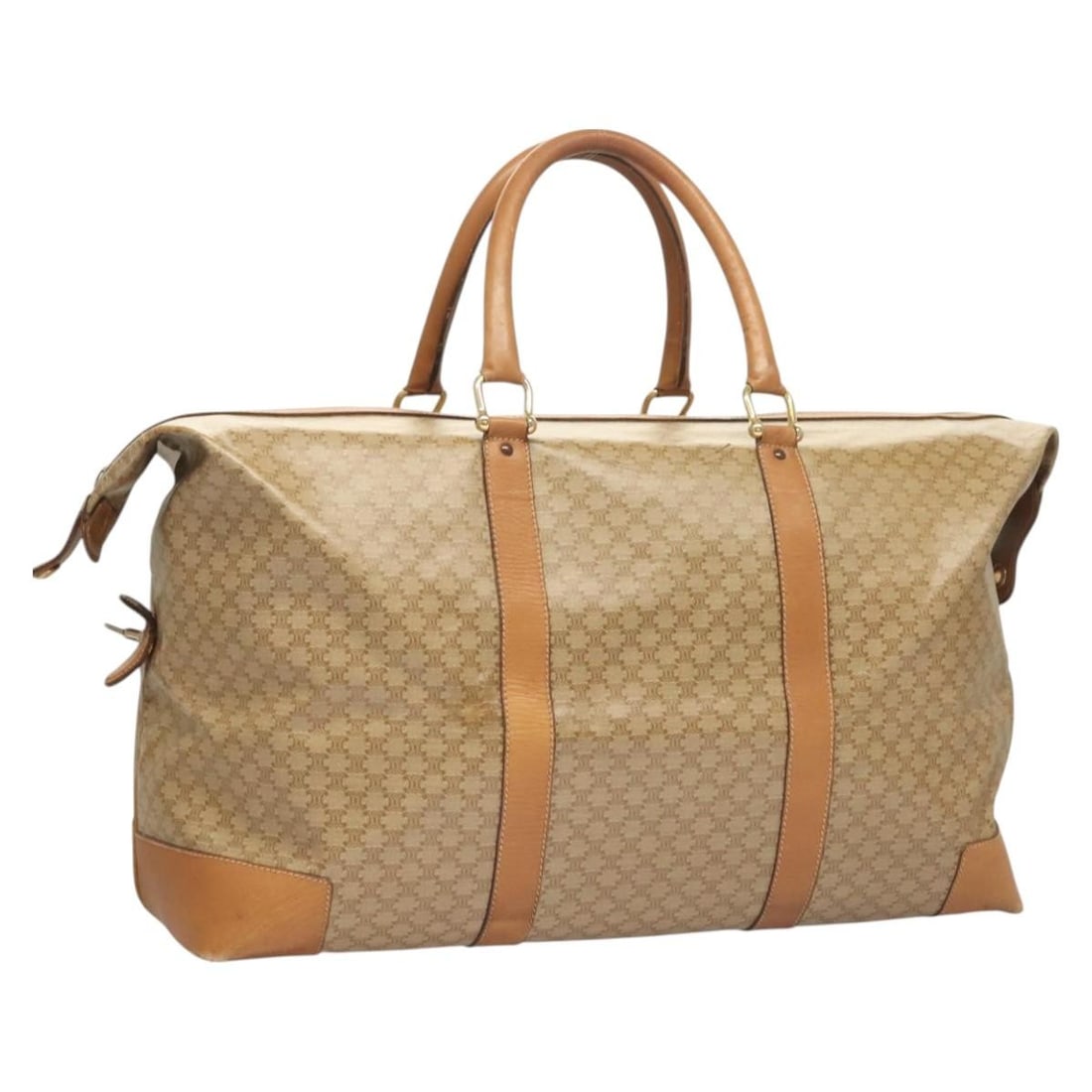 Celine Brown Canvas Leather Vintage Duffle Bag 46cm x 29cm x 20cm: Celine Brown Canvas Leather Vintage Duffle Bag 46cm x 29cm x 20cm This Celine vintage duffle bag features a classic brown canvas exterior with leather accents, designed for unisex use. The bag shows v