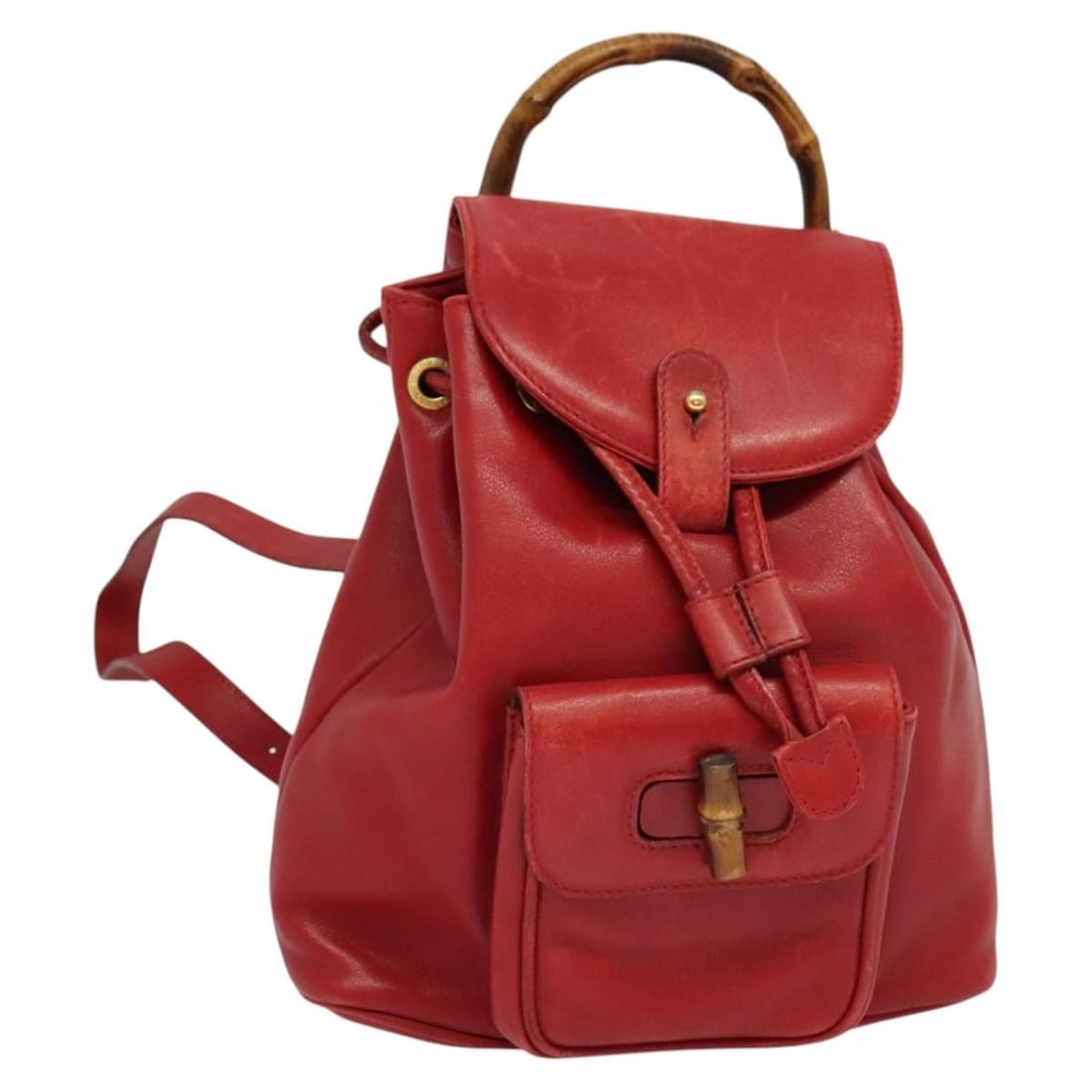 Red Leather Bamboo Backpack by Gucci Model 003 3444 0030 Gold Accents (1 of 18)