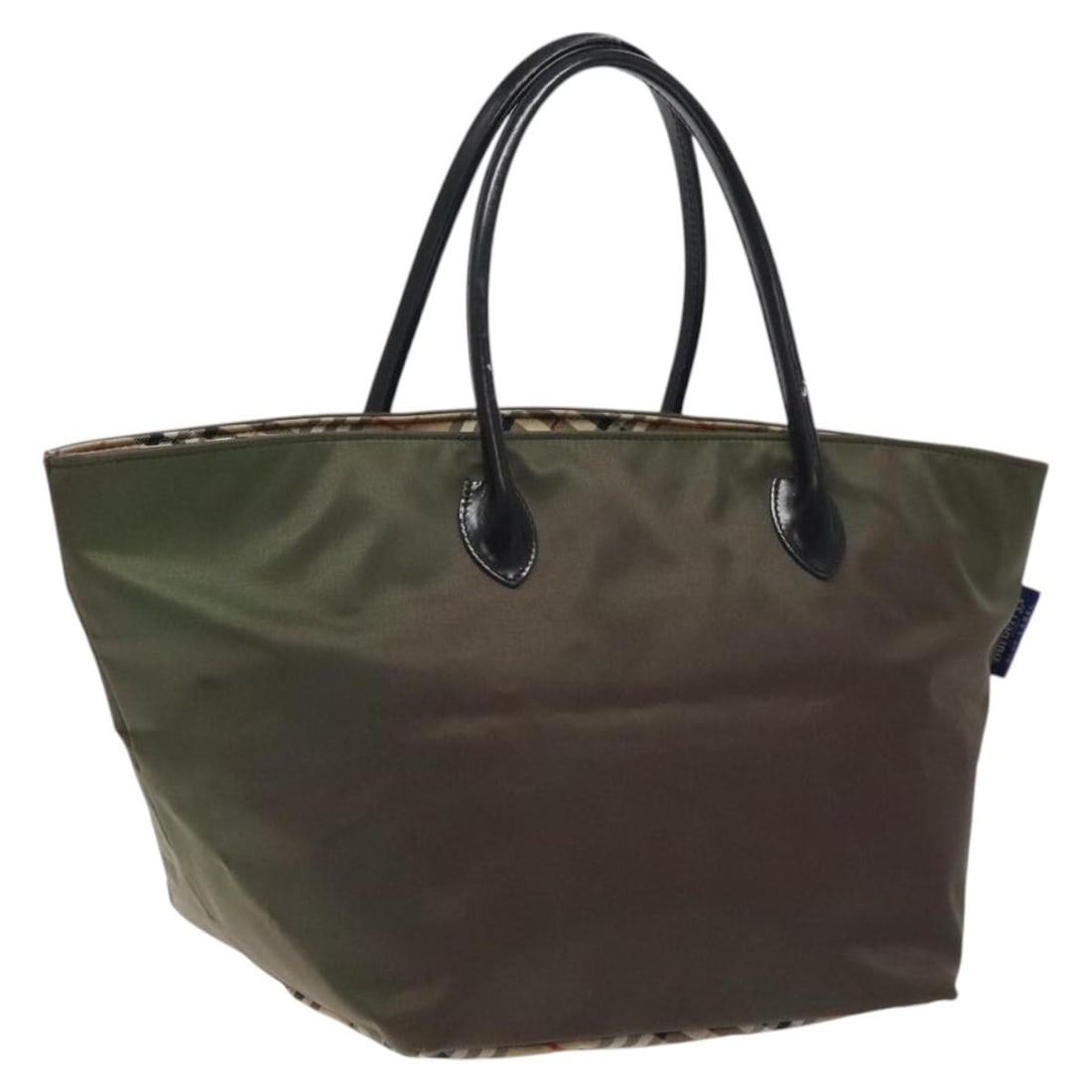 Burberrys Blue Label khaki nylon handbag Japan: Burberrys Blue Label khaki nylon handbag Japan This Burberrys Blue Label hand bag features a khaki nylon exterior and is designed for women. Made in Japan, the bag offers a spacious interior with appr