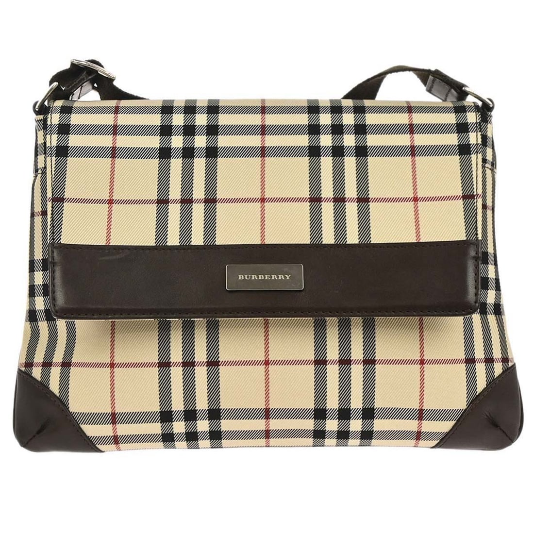 Burberry Check Beige Canvas Leather Shoulder Bag: Burberry Check Beige Canvas Leather Shoulder Bag This Burberry shoulder bag features the iconic beige Burberry check pattern on durable canvas with leather accents. Designed in a medium size, it offer