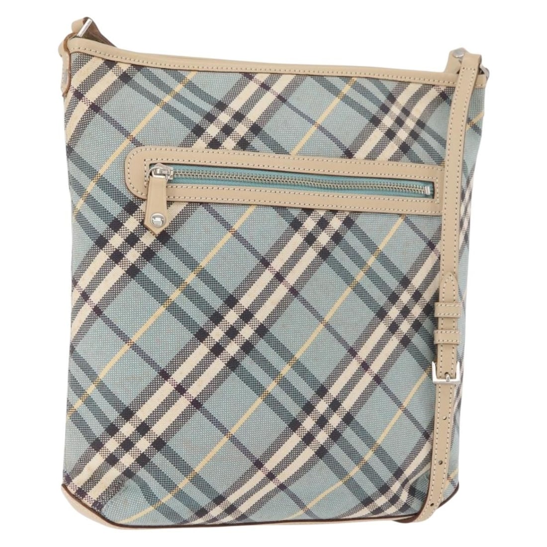 Burberry Nova Check Blue Label canvas shoulder bag light blue silver: Burberry Nova Check Blue Label canvas shoulder bag light blue silver This Burberry Nova Check Blue Label shoulder bag is crafted from light blue and silver canvas. Designed for women, it features an a
