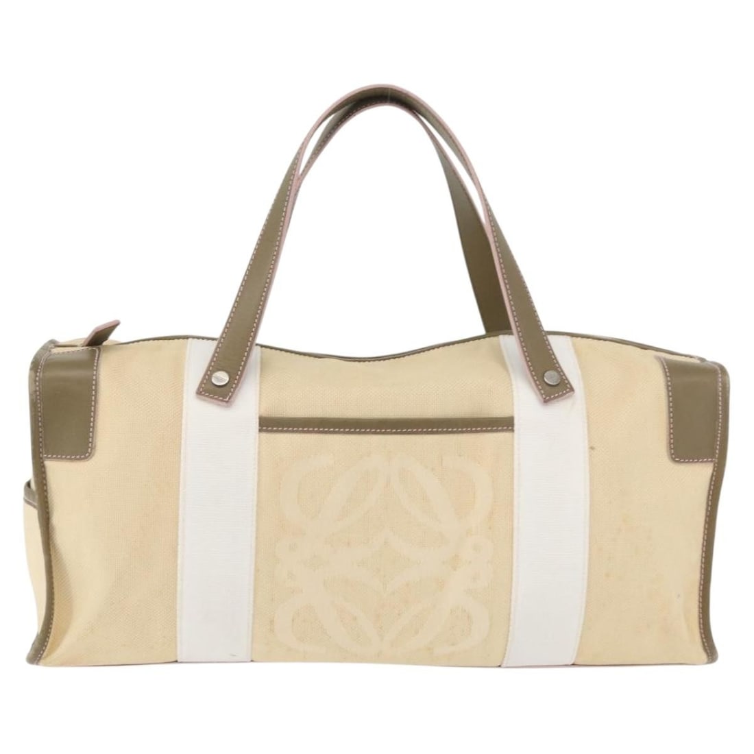 Beige Canvas Loewe Anagram Tote Bag 36cm x 17cm x 10cm: Beige Canvas Loewe Anagram Tote Bag 36cm x 17cm x 10cm This Loewe Anagram handbag is crafted from beige canvas and features a spacious design tailored for women. The bag shows signs of rubbing and sli