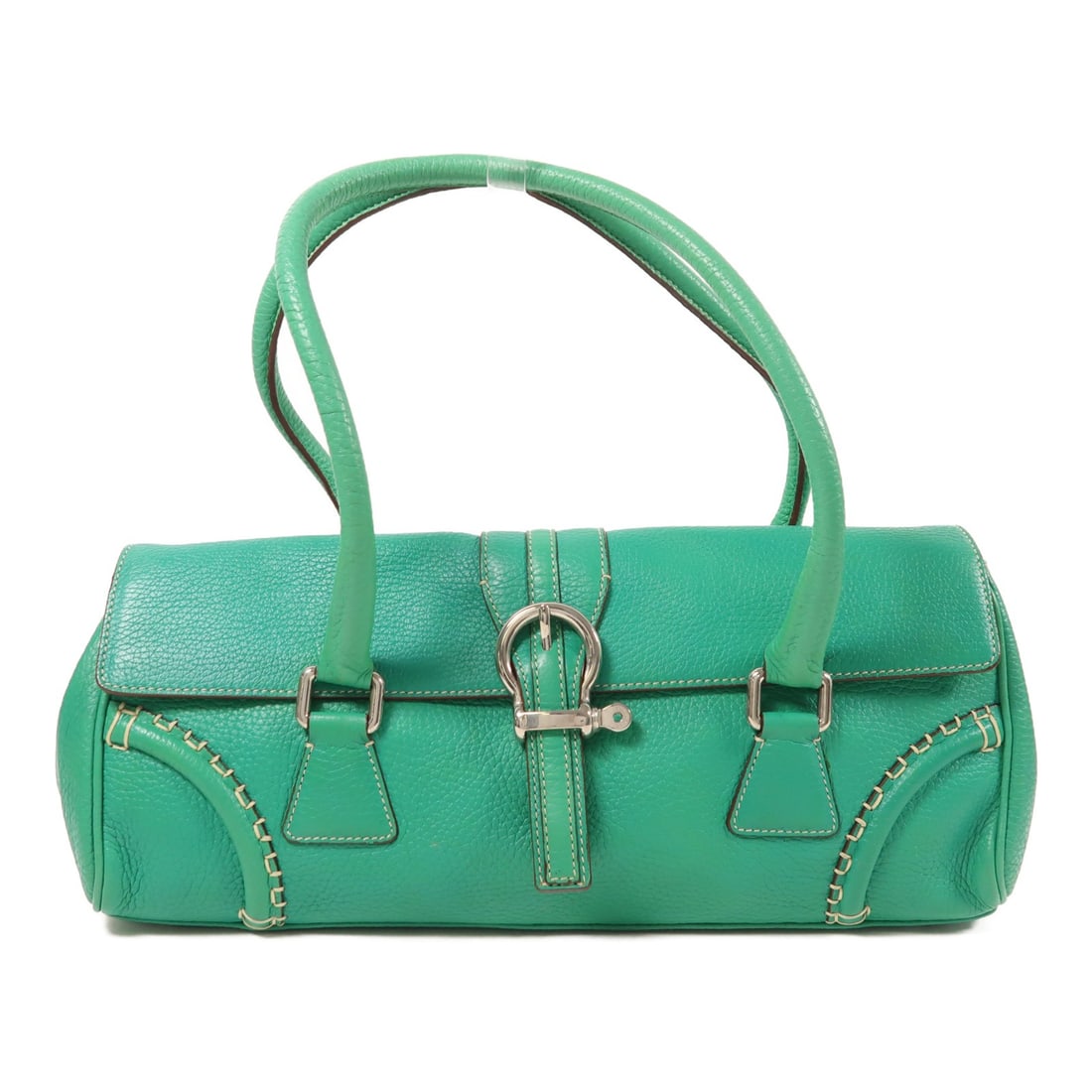 Burberry Green Calfskin Shoulder Bag SHW: Burberry Green Calfskin Shoulder Bag SHW This Burberry shoulder bag features a green calfskin leather exterior and is designed for women. The bag shows signs of heavy use and offers a classic shoulder