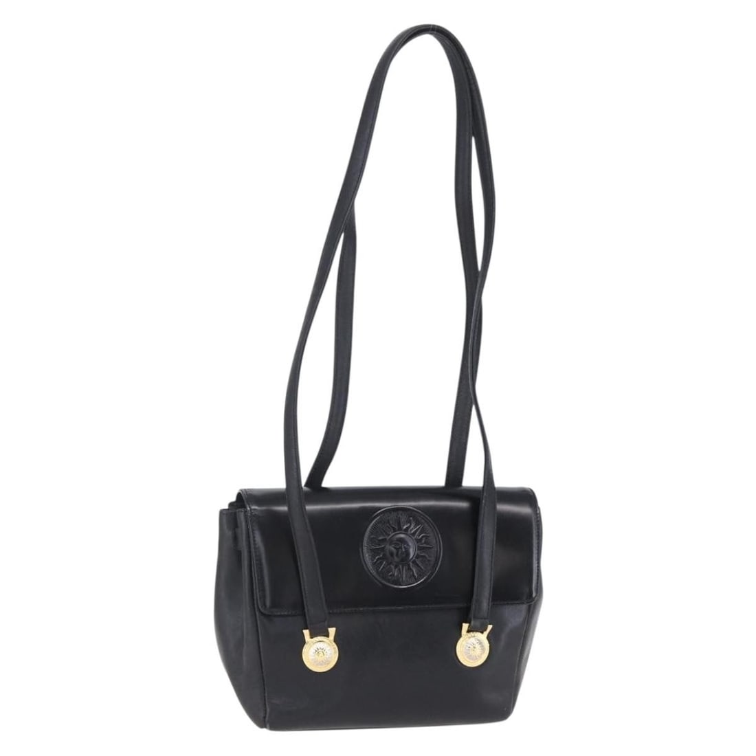 Gianni Versace Black Leather Shoulder Bag Gold Accents BA7818: Gianni Versace Black Leather Shoulder Bag Gold Accents BA7818 Elevate your accessory collection with this authentic Gianni Versace shoulder bag, crafted from high-quality leather in a striking black a