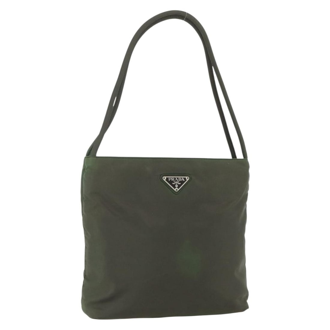 PRADA Khaki Silver Nylon Shoulder Bag Authentic Italy: PRADA Khaki Silver Nylon Shoulder Bag Authentic Italy This authentic PRADA shoulder bag is crafted from durable nylon in a chic khaki and silver color combination. Designed for practical use, the bag 