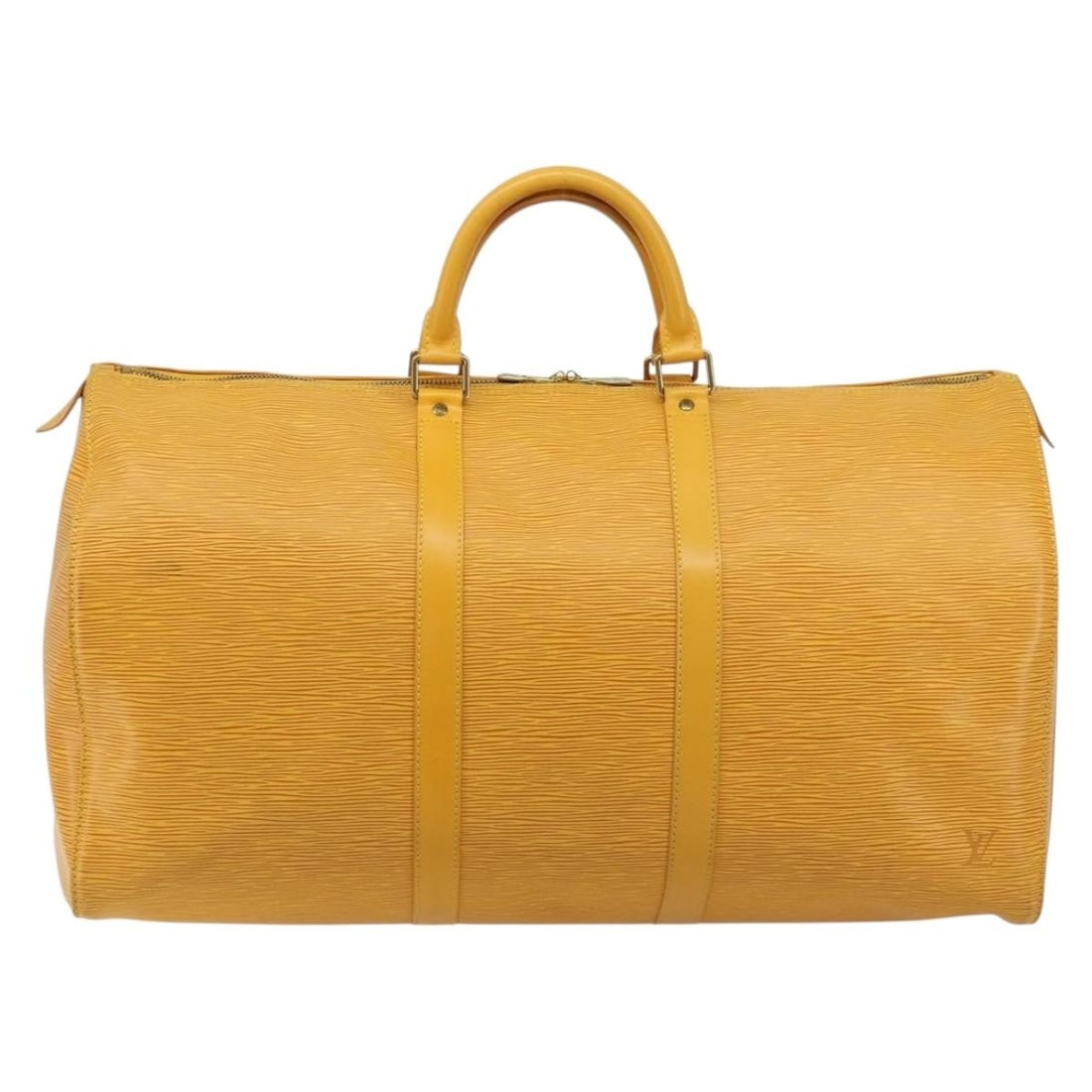 Louis Vuitton Epi Leather Keepall Travel Bag Yellow 52cm x 30cm x 23cm: Louis Vuitton Epi Leather Keepall Travel Bag Yellow 52cm x 30cm x 23cm This Louis Vuitton Keepall Bag features Epi leather in a vibrant yellow shade. Designed for unisex use, it offers ample space wit