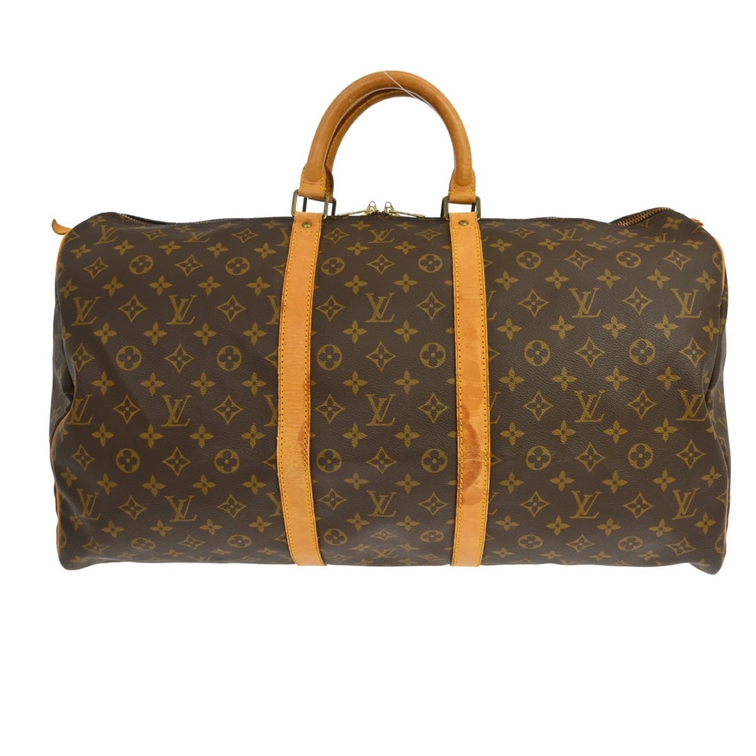 Louis Vuitton Keepall 55 Monogram Canvas Duffle Bag: Louis Vuitton Keepall 55 Monogram Canvas Duffle Bag This Louis Vuitton Keepall 55 travel handbag features the iconic Monogram canvas leather exterior with beige leather double handles and a zip closur