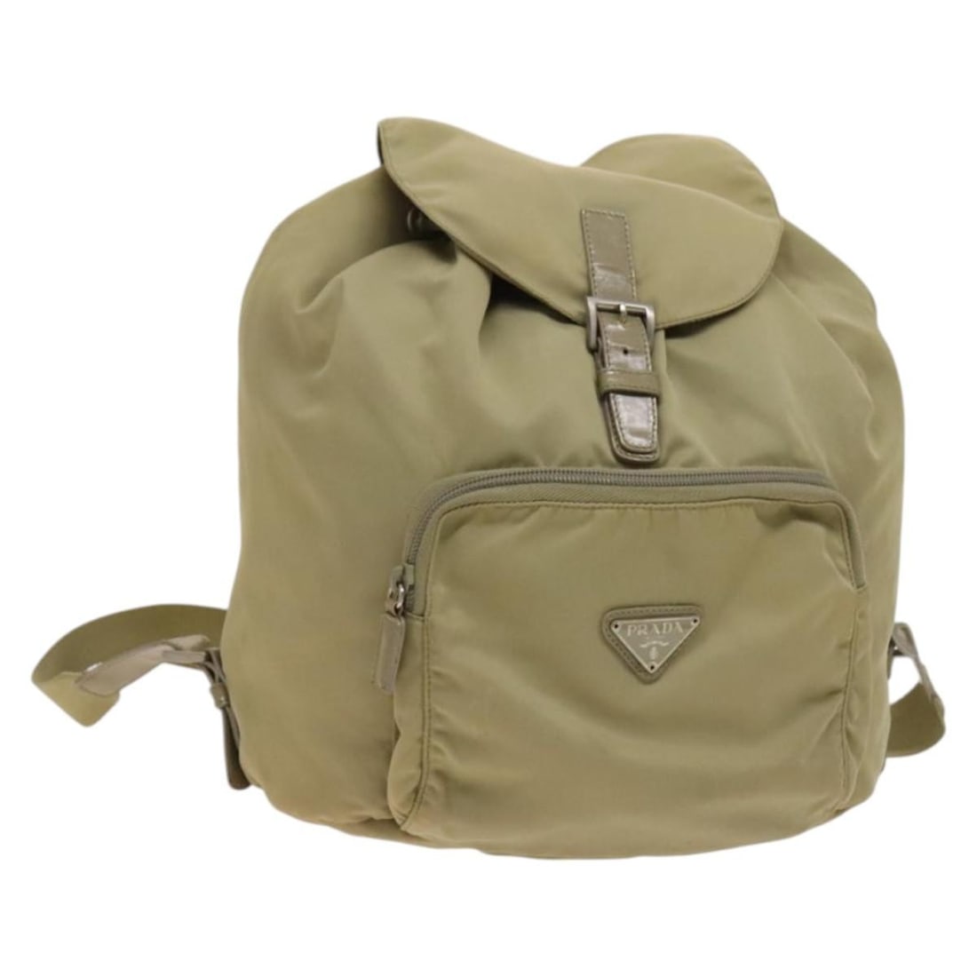 PRADA Khaki Silver Nylon Backpack Made in Italy Auth: PRADA Khaki Silver Nylon Backpack Made in Italy Auth This PRADA backpack combines style and functionality, crafted from durable nylon in a chic khaki and silver color palette. Measuring approximately 