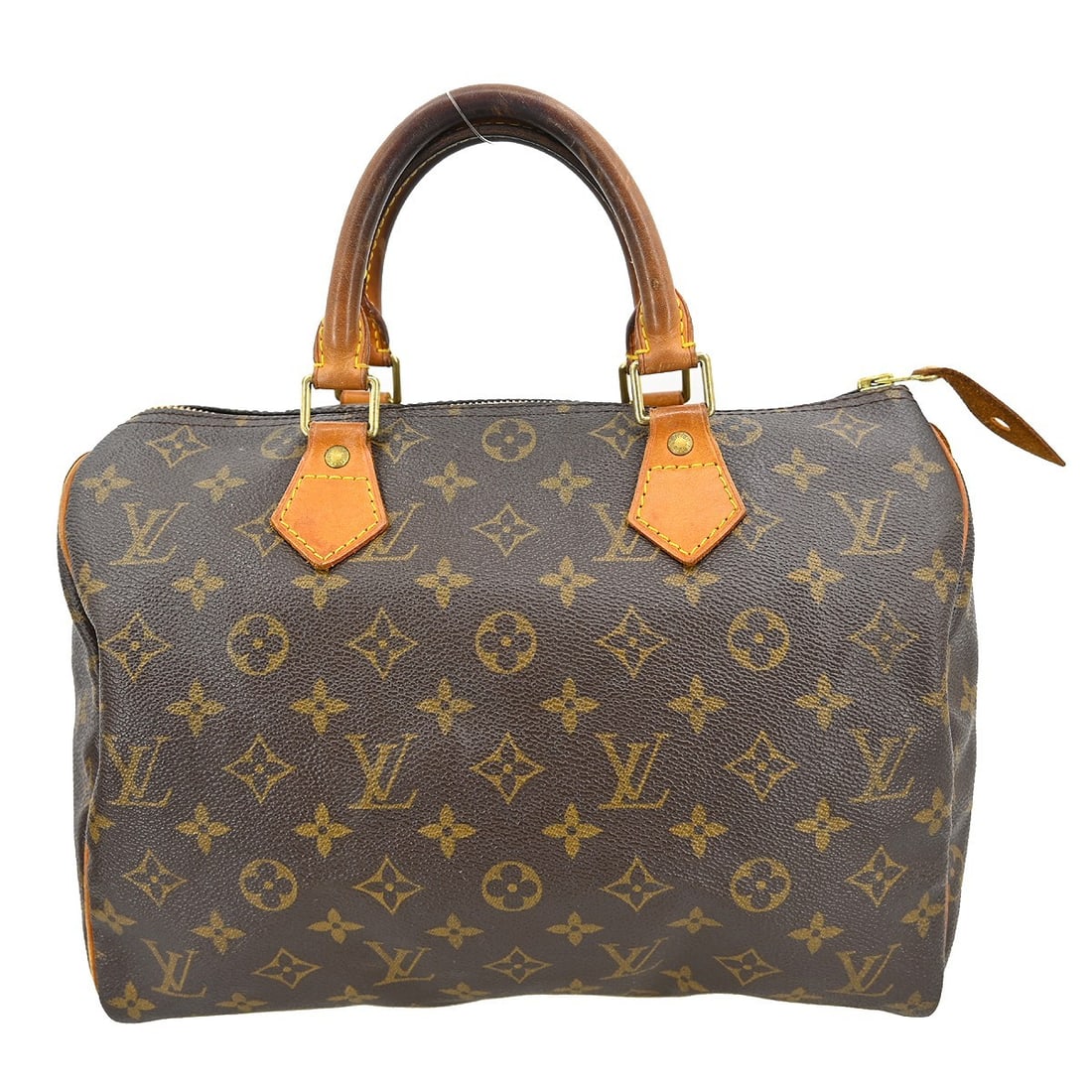 Louis Vuitton Monogram Speedy 30 Top Handle Satchel: Louis Vuitton Monogram Speedy 30 Top Handle Satchel This Louis Vuitton Speedy 30 handbag features the iconic monogram canvas with beige double leather handles and brown canvas lining. The bag is desig