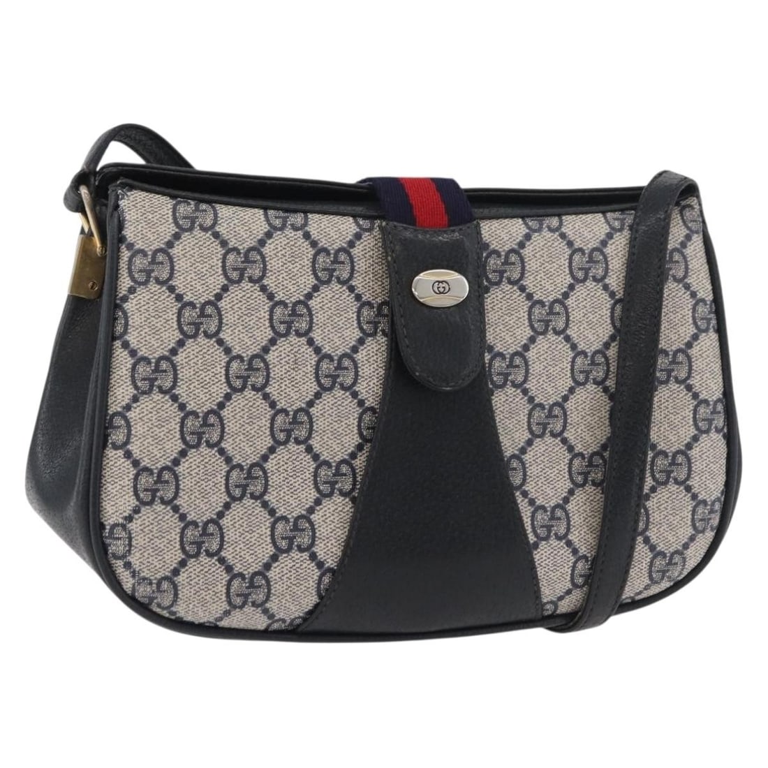 Gucci Sherry Line navy gold PVC shoulder bag Italy: Gucci Sherry Line navy gold PVC shoulder bag Italy This GUCCI GG Supreme Sherry Line shoulder bag features a navy and gold color scheme and is crafted from PVC leather and GG canvas. Designed for wome