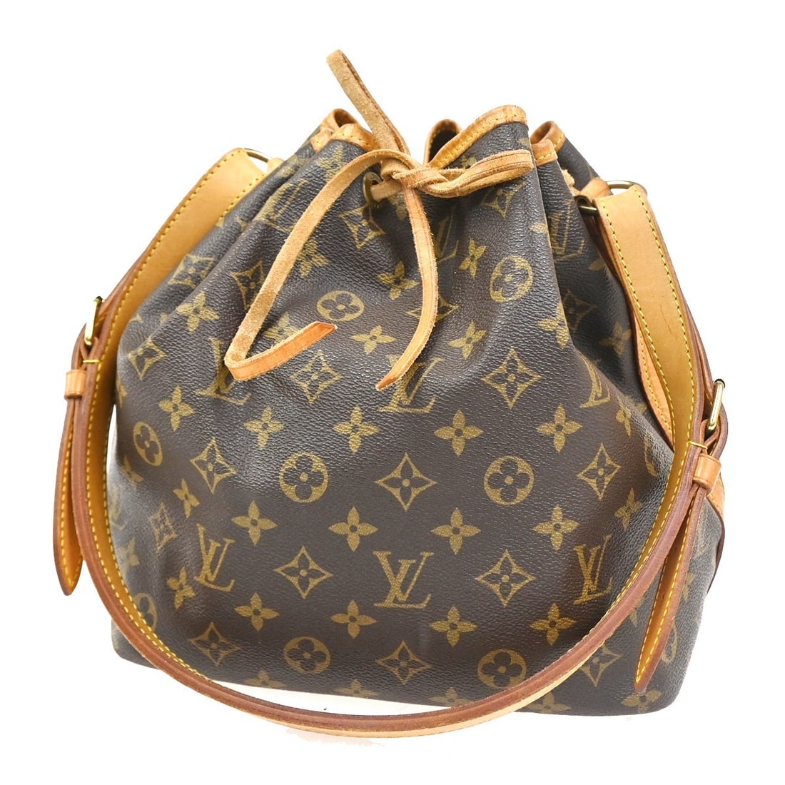 Louis Vuitton Petit Noe Brown Canvas Shoulder Bag: Louis Vuitton Petit Noe Brown Canvas Shoulder Bag This Louis Vuitton Petit Noe handbag features the iconic monogram canvas in brown. Designed for women, it offers a classic silhouette with practical d