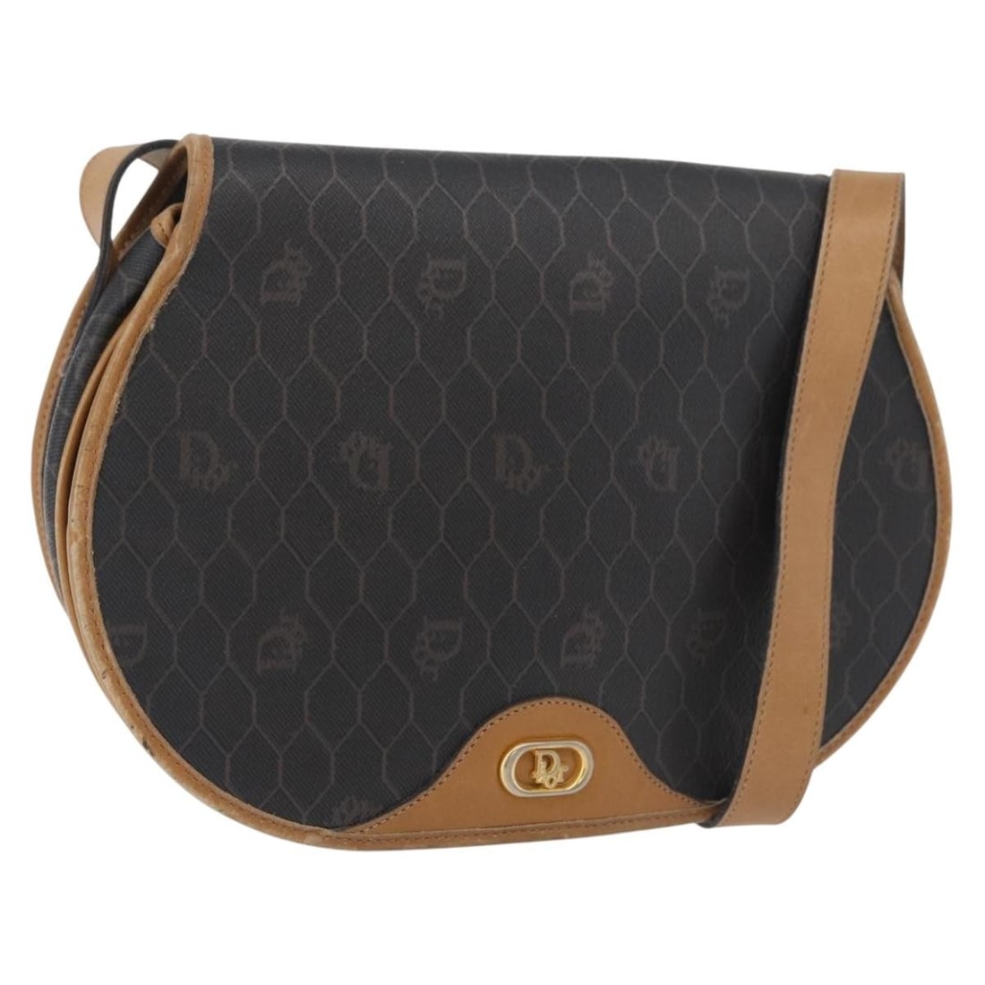Christian Dior Honeycomb Canvas PVC Shoulder Bag Black Gold France: Christian Dior Honeycomb Canvas PVC Shoulder Bag Black Gold France This Christian Dior shoulder bag features the brand's signature honeycomb canvas design with black and gold PVC leather accents. Made
