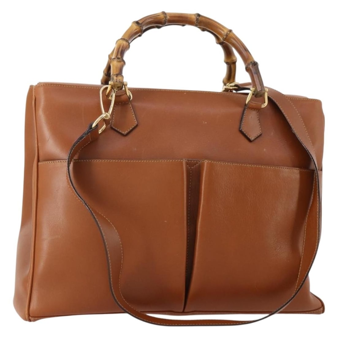 Gucci leather brown gold bamboo 2way handbag with shoulder strap: Gucci leather brown gold bamboo 2way handbag with shoulder strap This GUCCI Bamboo Hand Bag is crafted from brown and gold leather and features both a top handle and a detachable shoulder strap for ve