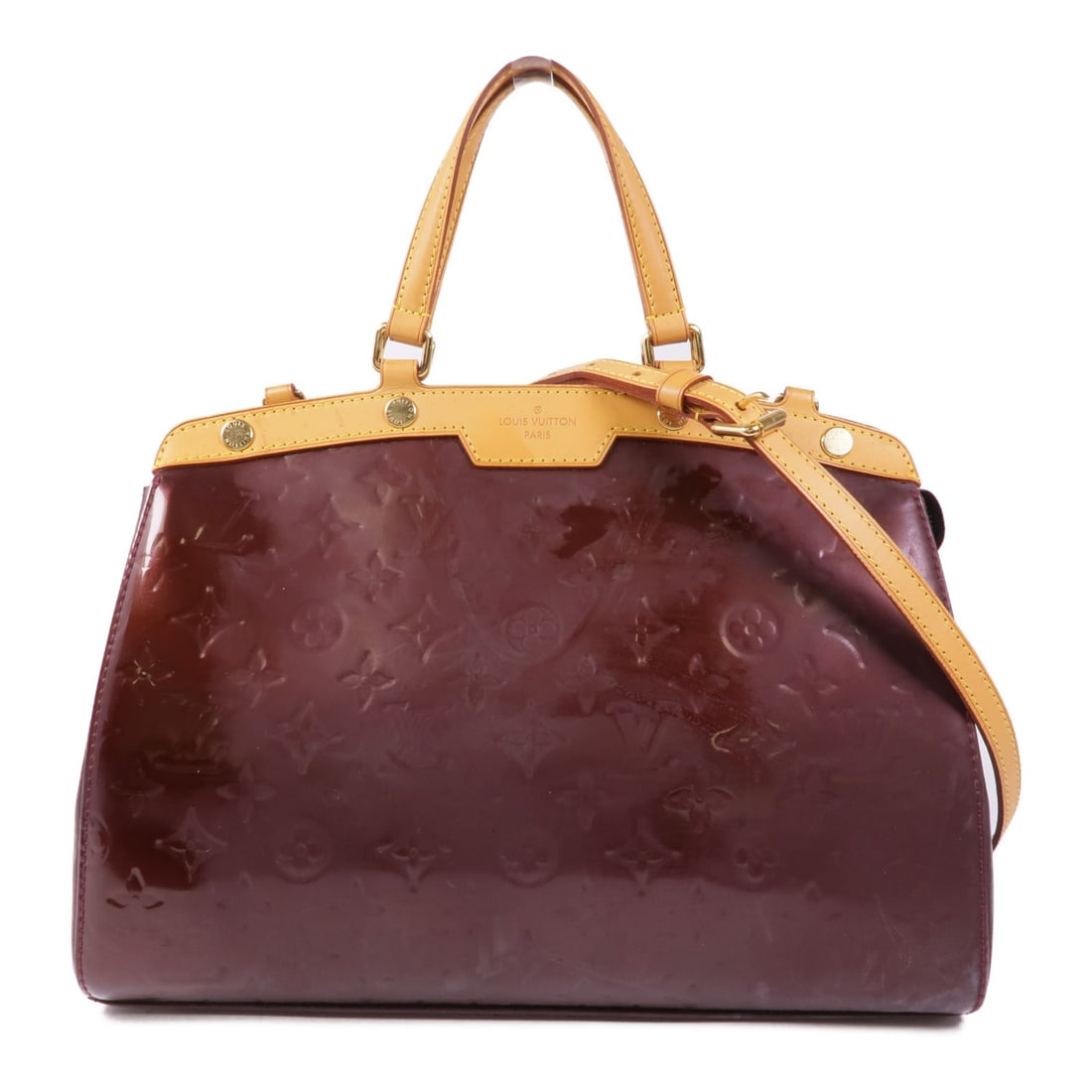 Louis Vuitton Brea MM red patent leather 2 way shoulder bag: Louis Vuitton Brea MM red patent leather 2 way shoulder bag This Louis Vuitton Brea MM 2-way bag features a stylish red Monogram Vernis patent leather exterior and gold-tone hardware. Designed for ver