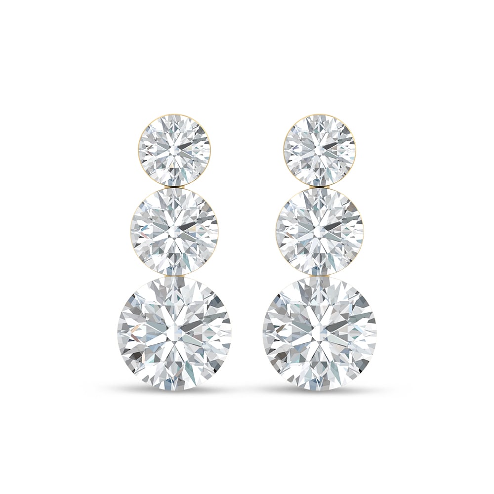14K Yellow Gold Lab Grown Diamond 3 Ct.Tw. Three Stone Fashion Earrings: 14K Yellow Gold Lab Grown Diamond 3 Ct.Tw. Three Stone Fashion Earrings Elevate your style with these dazzling 14K Yellow gold fashion earrings, featuring a total of 3 carats of lab-grown diamonds set
