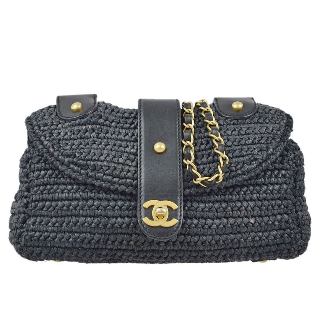 Chanel Straw Black Crossbody Shoulder Bag Gold Tone Turn Lock: Chanel Straw Black Crossbody Shoulder Bag Gold Tone Turn Lock This Chanel shoulder bag features a sophisticated black straw exterior with gold hardware and a classic turn lock closure. Designed in Ita