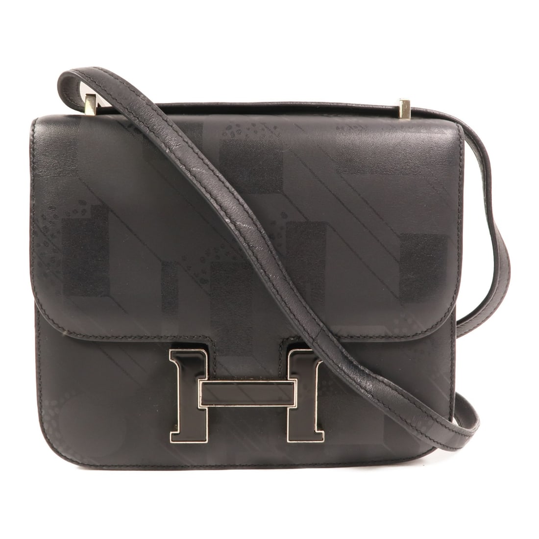 Hermes Constance Black Calfskin Shoulder Bag with Palladium Hardware: Hermes Constance Black Calfskin Shoulder Bag with Palladium Hardware This Hermes Constance On A Summer Night shoulder bag features black Sombrero calfskin leather and palladium hardware. Designed for 